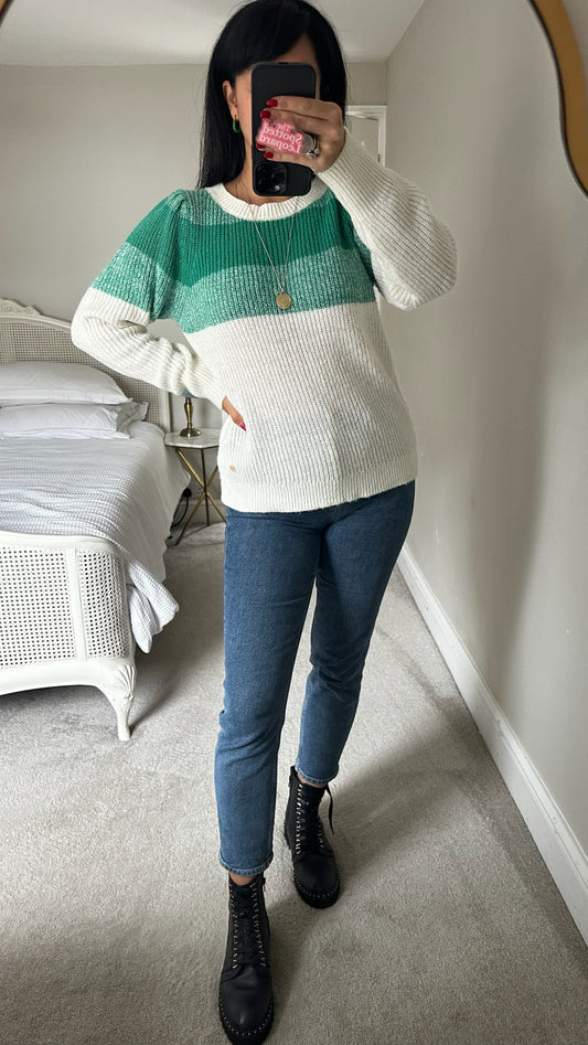 La Petite Etoile @ Anthropologie green white mohair wool blend knitted jumper medium UK 10 vgc