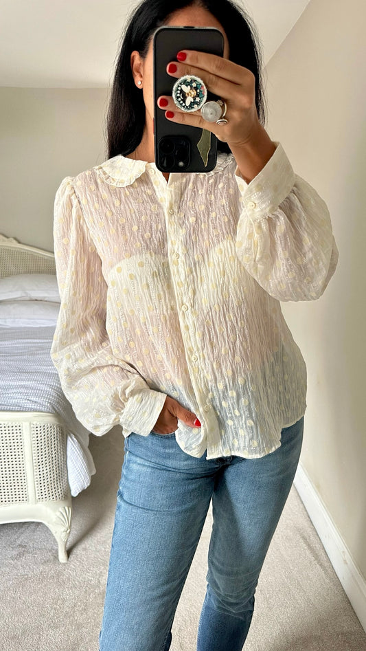 Oliver Bonas white cream crinkle shimmer shirt extra large UK 14 vgc w25