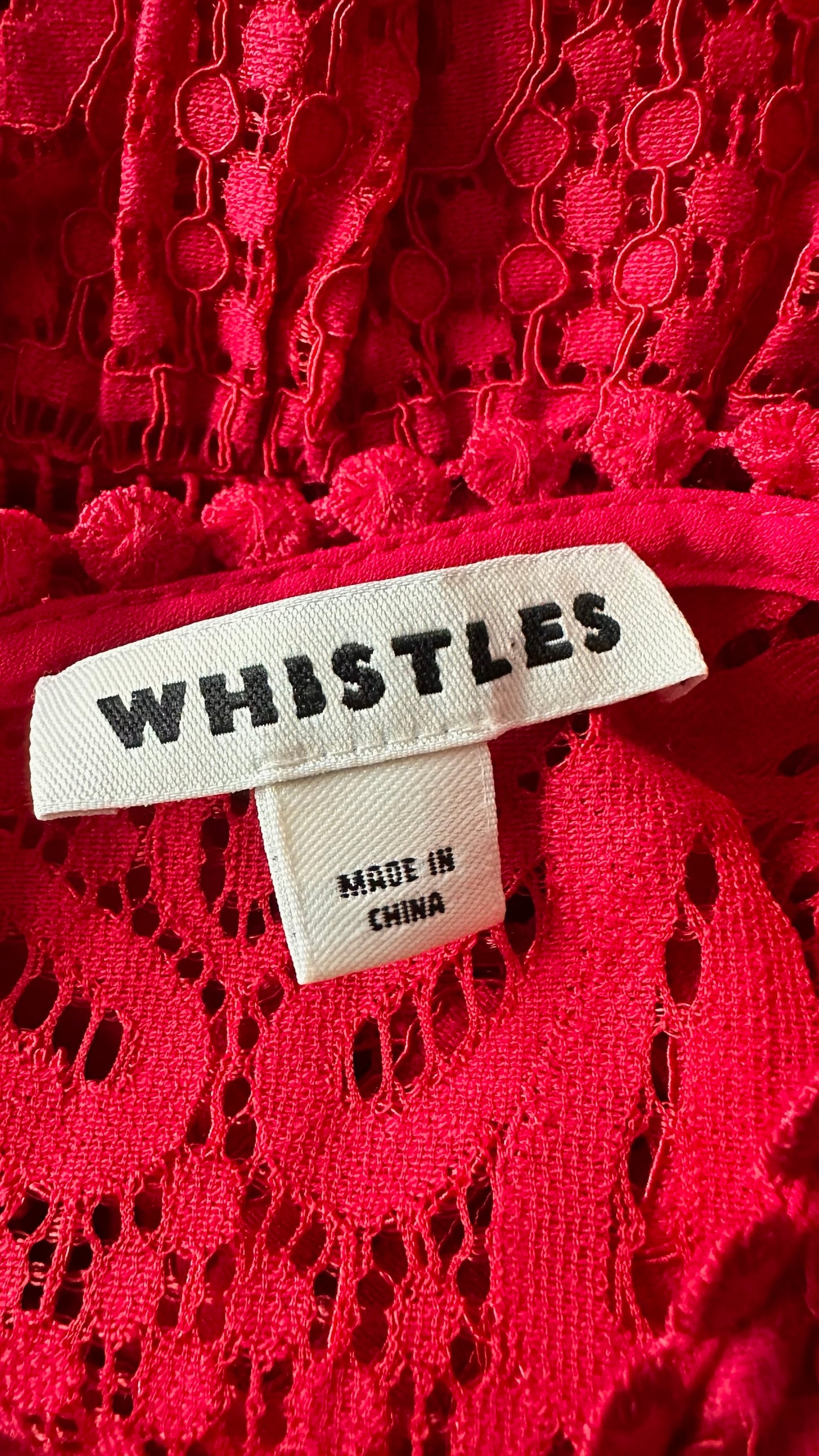 Whistles red broderie anglaise ruffled hem mini dress medium M UK 10 vgc