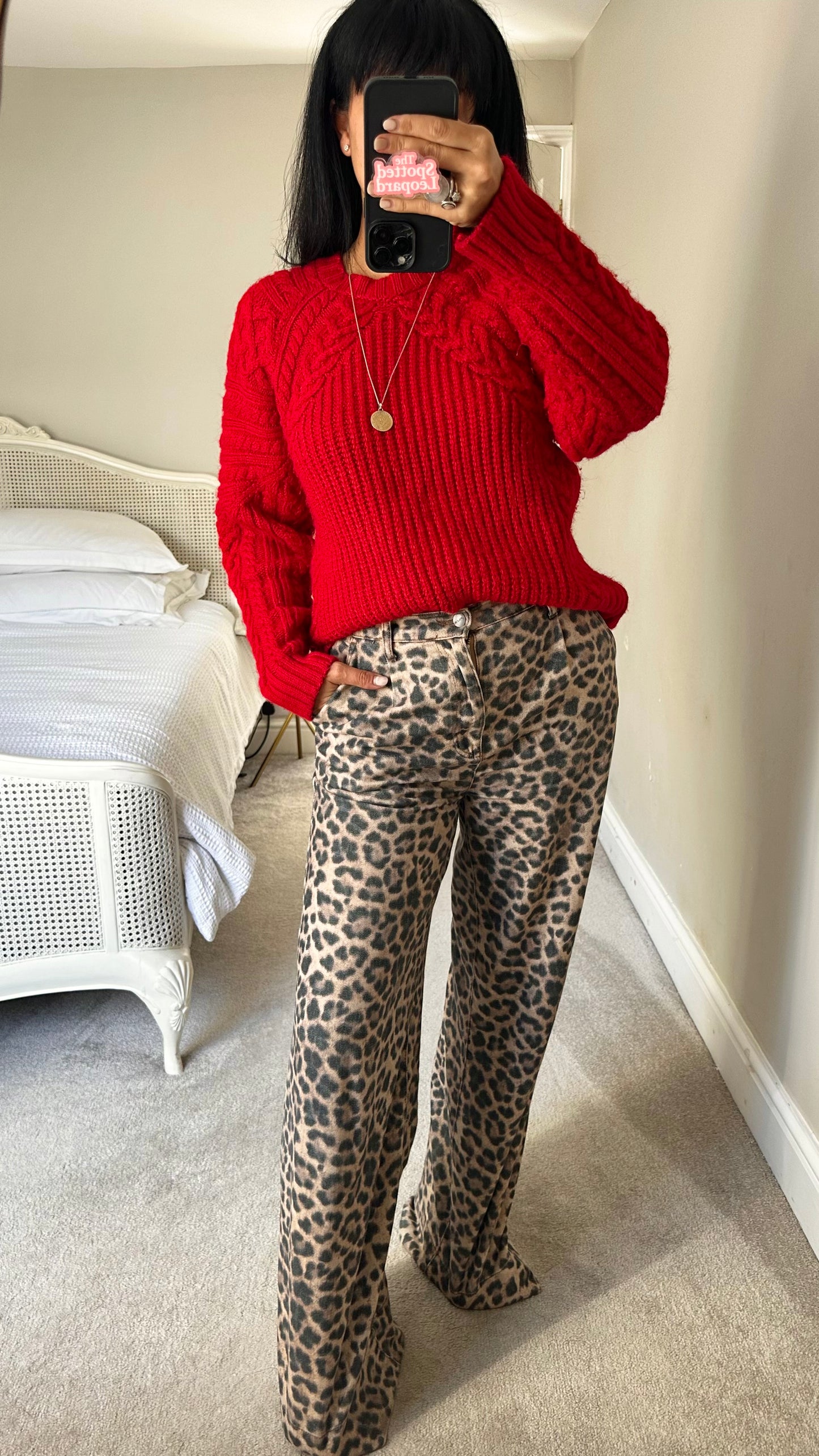 Mango bright red cable knitted jumper medium UK 10-12 vgc