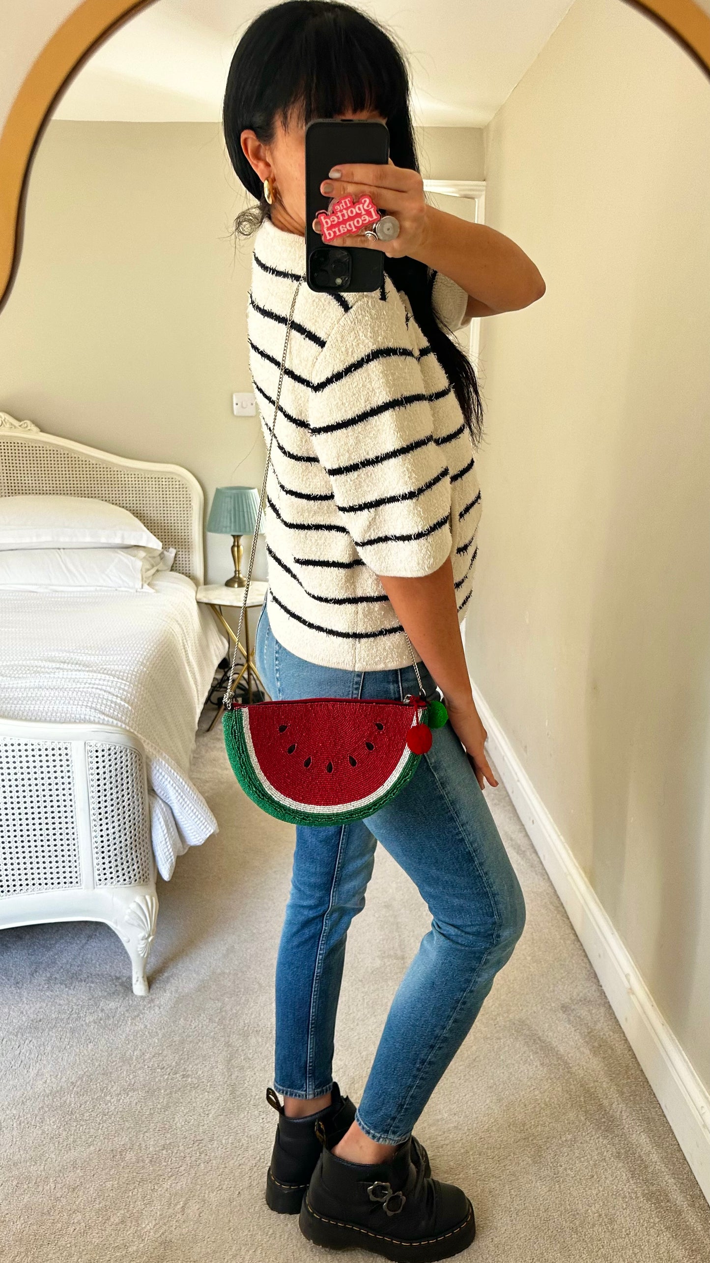 & other stories white cream black stripe chunky cardigan large UK 12-14 vgc