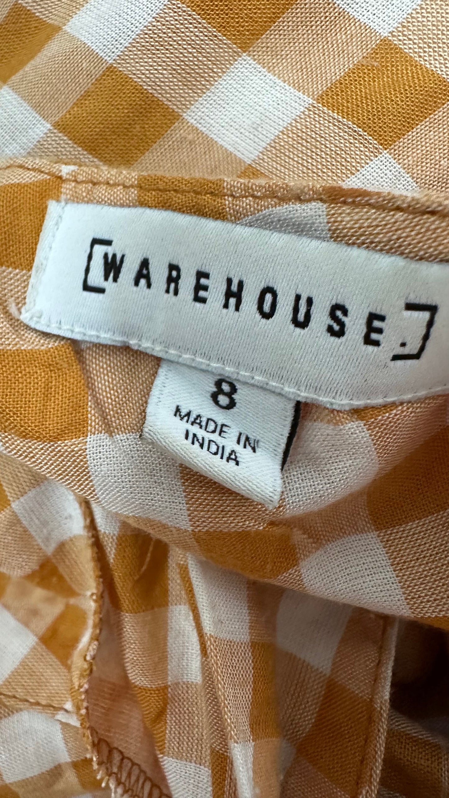 Warehouse ochre white gingham check mini sun dress small UK 8 holiday vgc