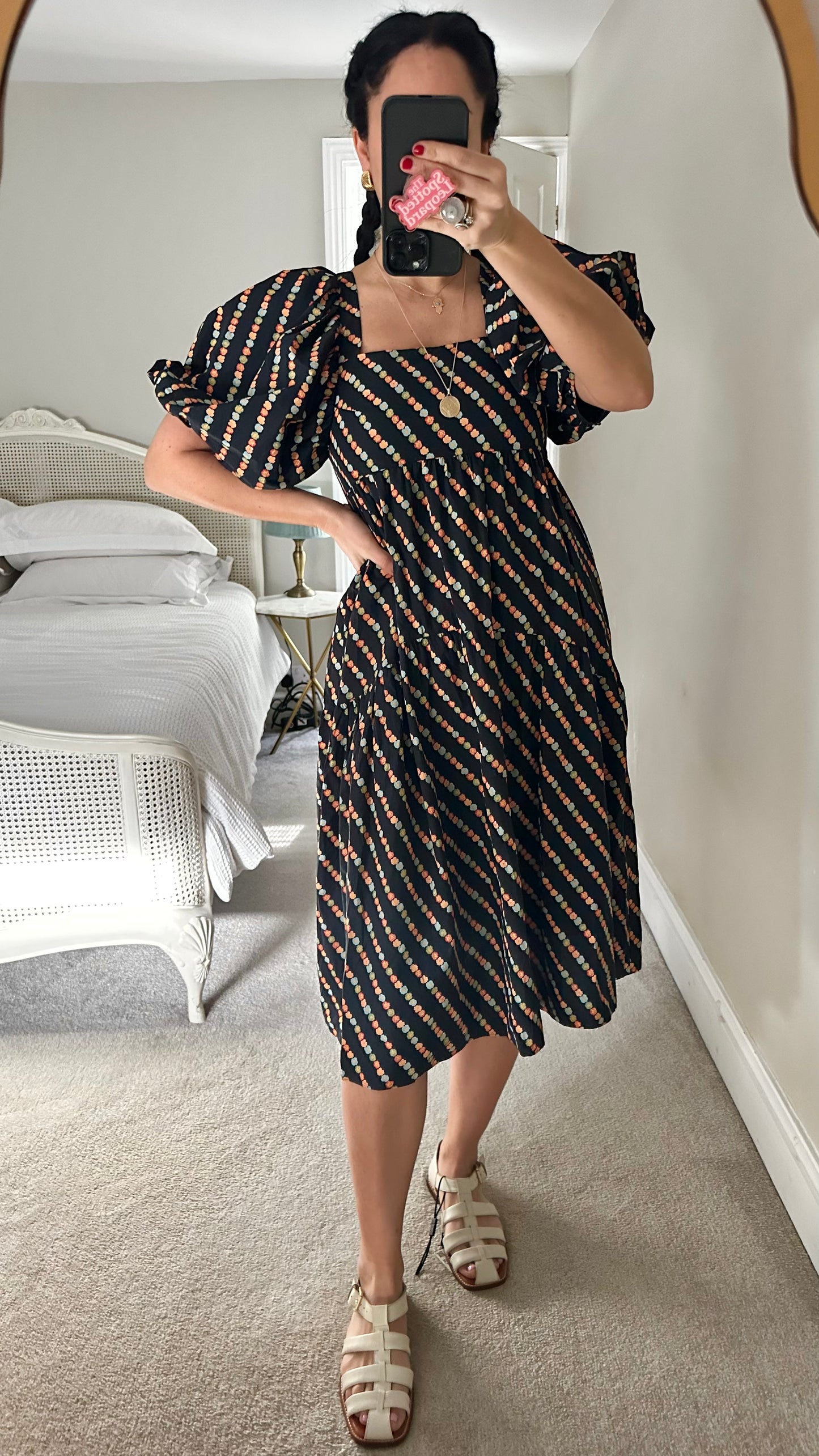 Topshop black orange floral midi cotton sun dress small UK 10 vgc