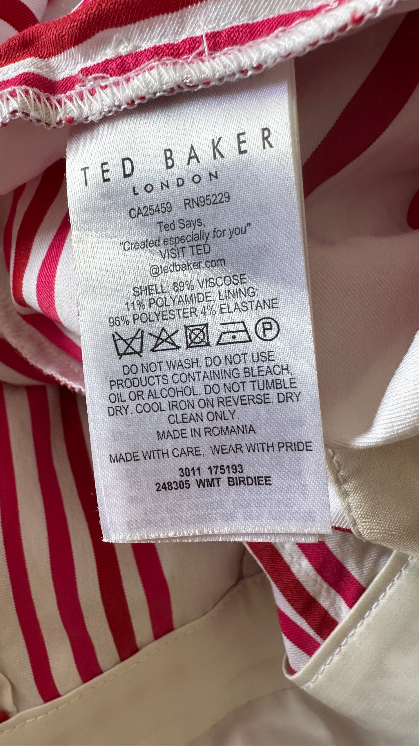 Ted Baker white red stripe jumpsuit playsuit trousersuit medium UK 14 EU 4 holiday