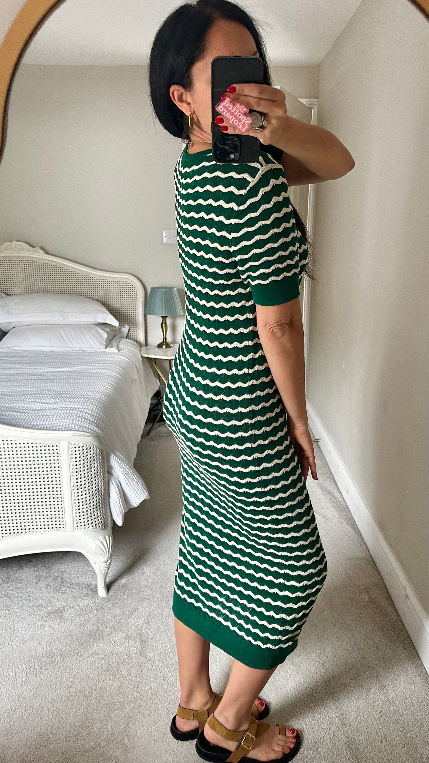 Principles deep forest green wavey knitted midi long dress medium UK 12-14 vgc