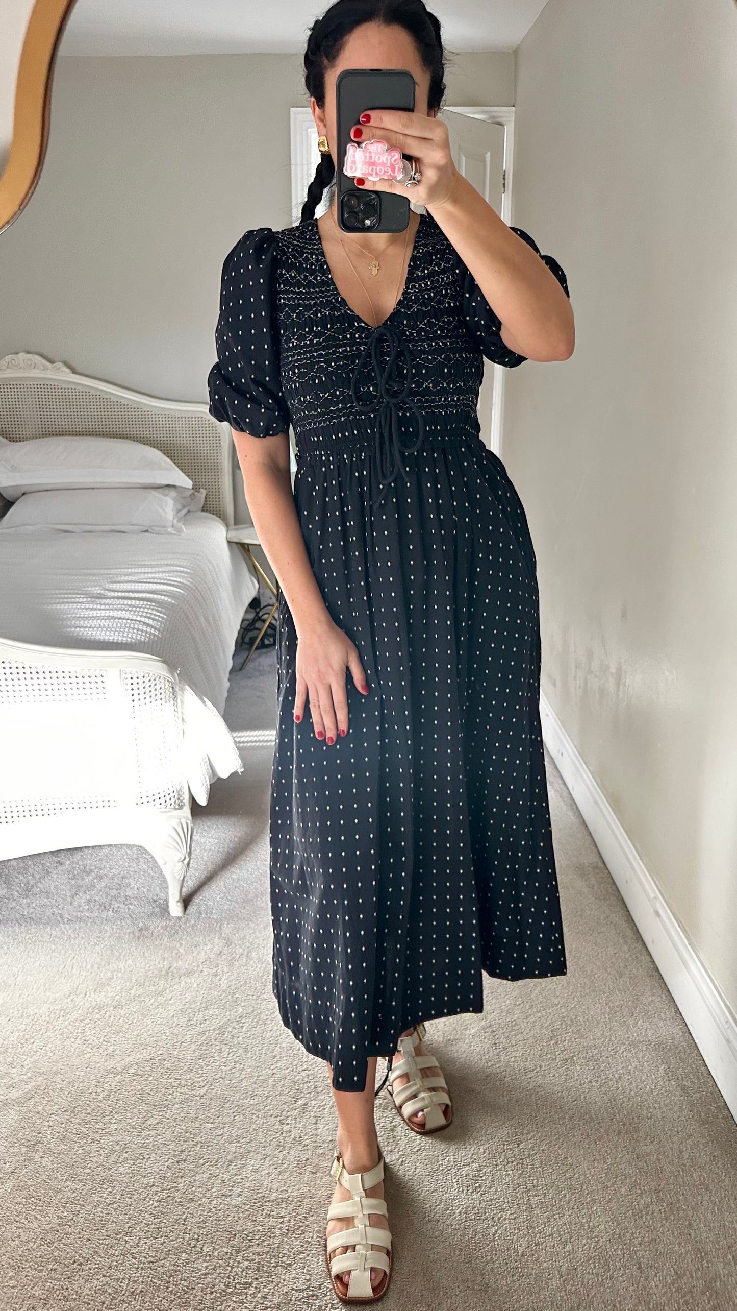 Oliver Bonas black white polka dot cotton maxi dress small UK 8-10 long vgc