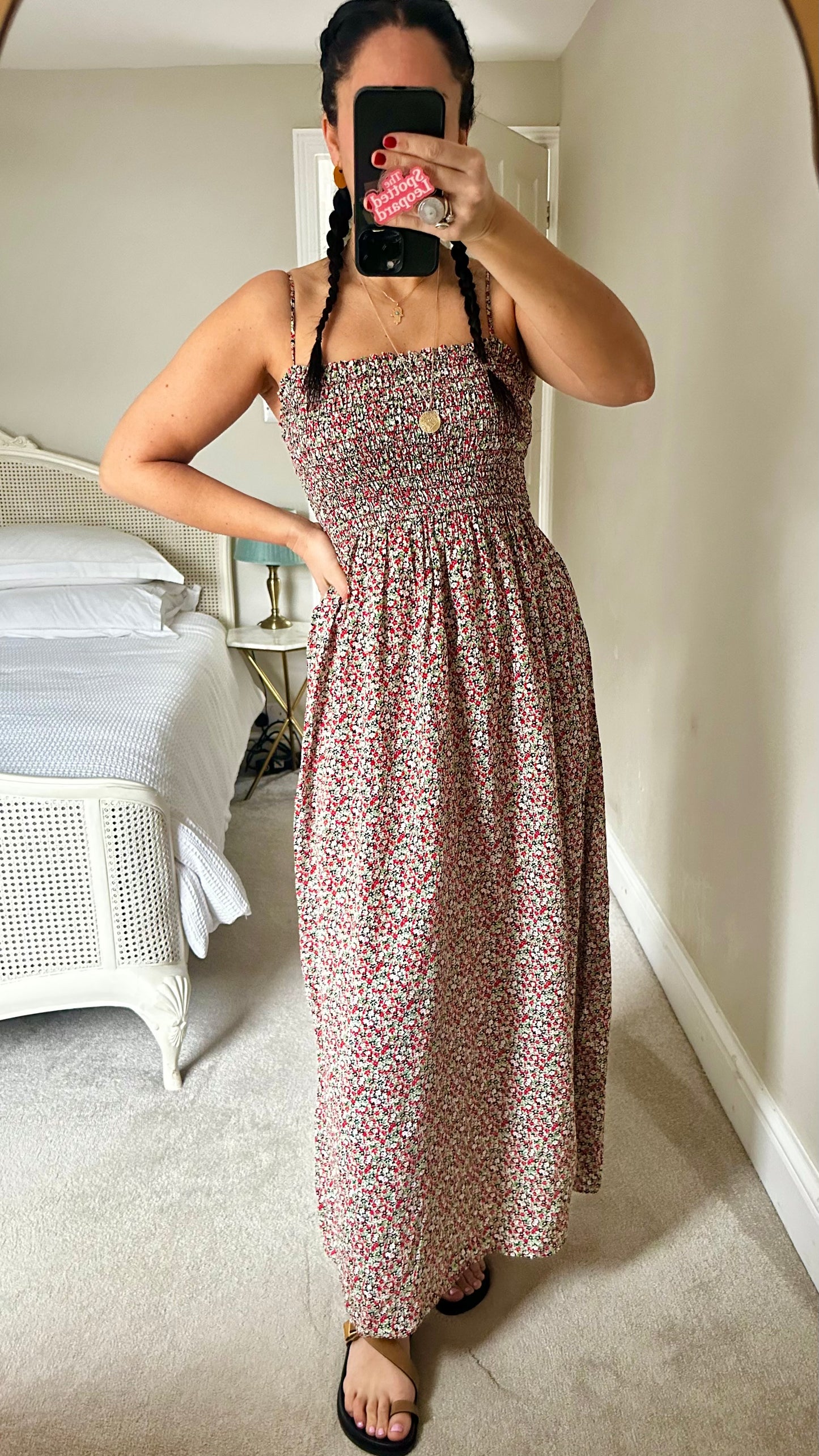 & other stories red green floral holiday midi maxi dress small UK 8 10 12 vgc