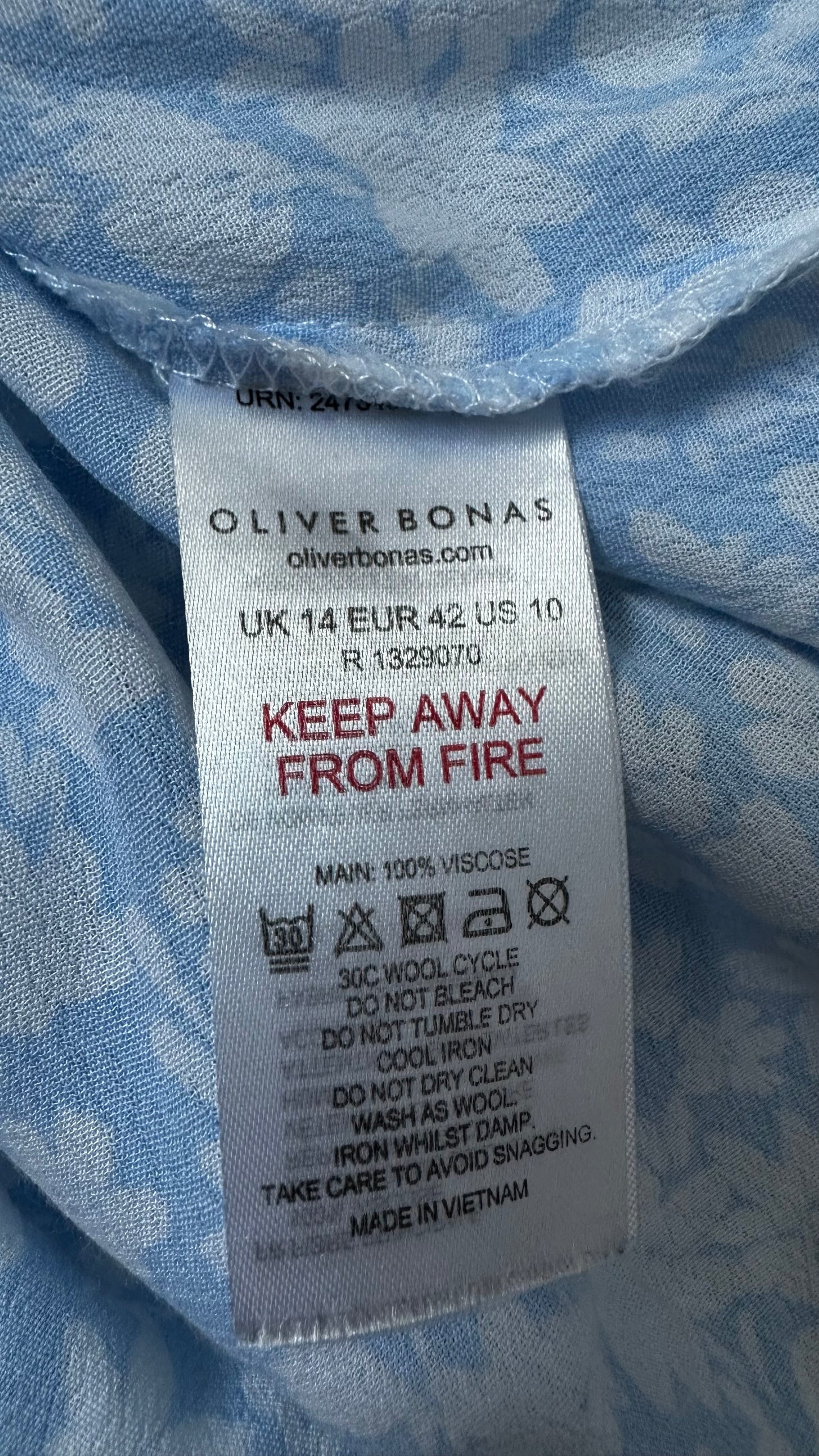 Oliver Bonas light blue white floral midi side split dress medium UK 14 new