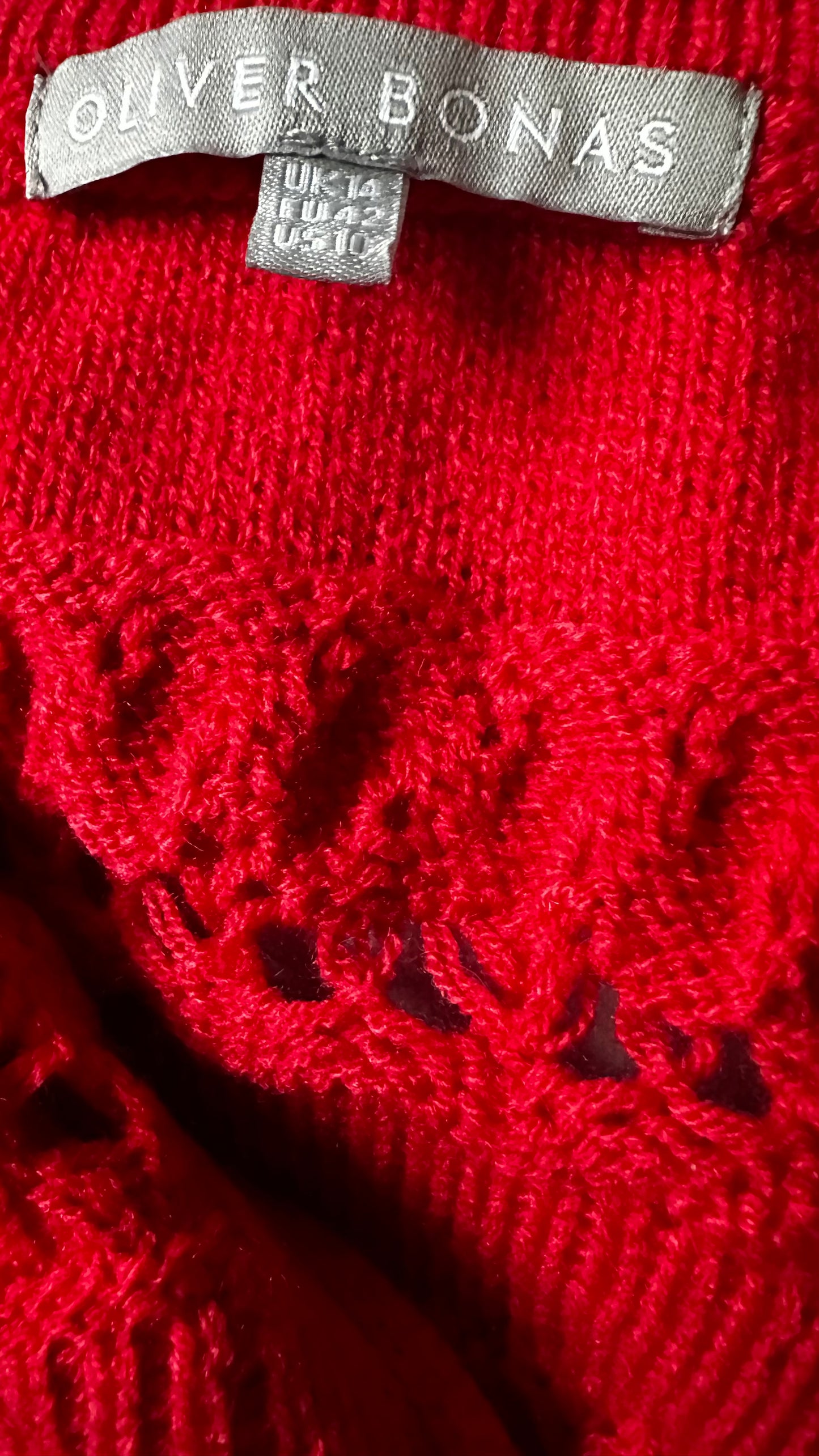 Oliver Bonas red knitted waistcoat top jumper medium UK 14 vgc