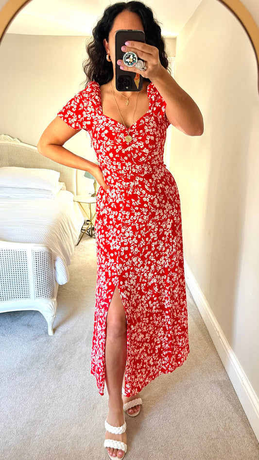 & other stories red white side split midi event dress extra small medium UK 6 8 12-14 vgc