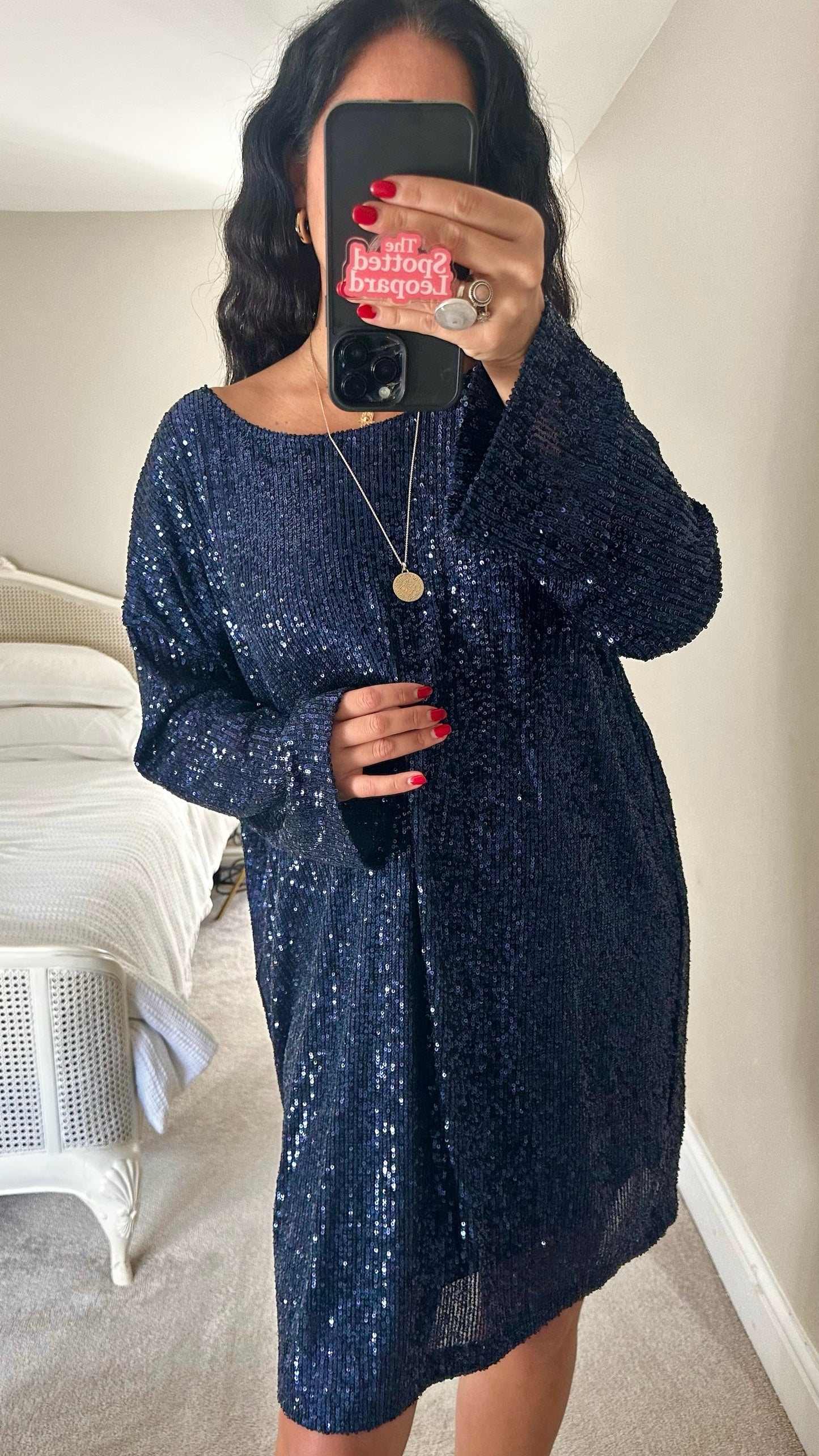 ASOS navy blue sequin low back mini party dress extra large UK 14 vgc XMS25