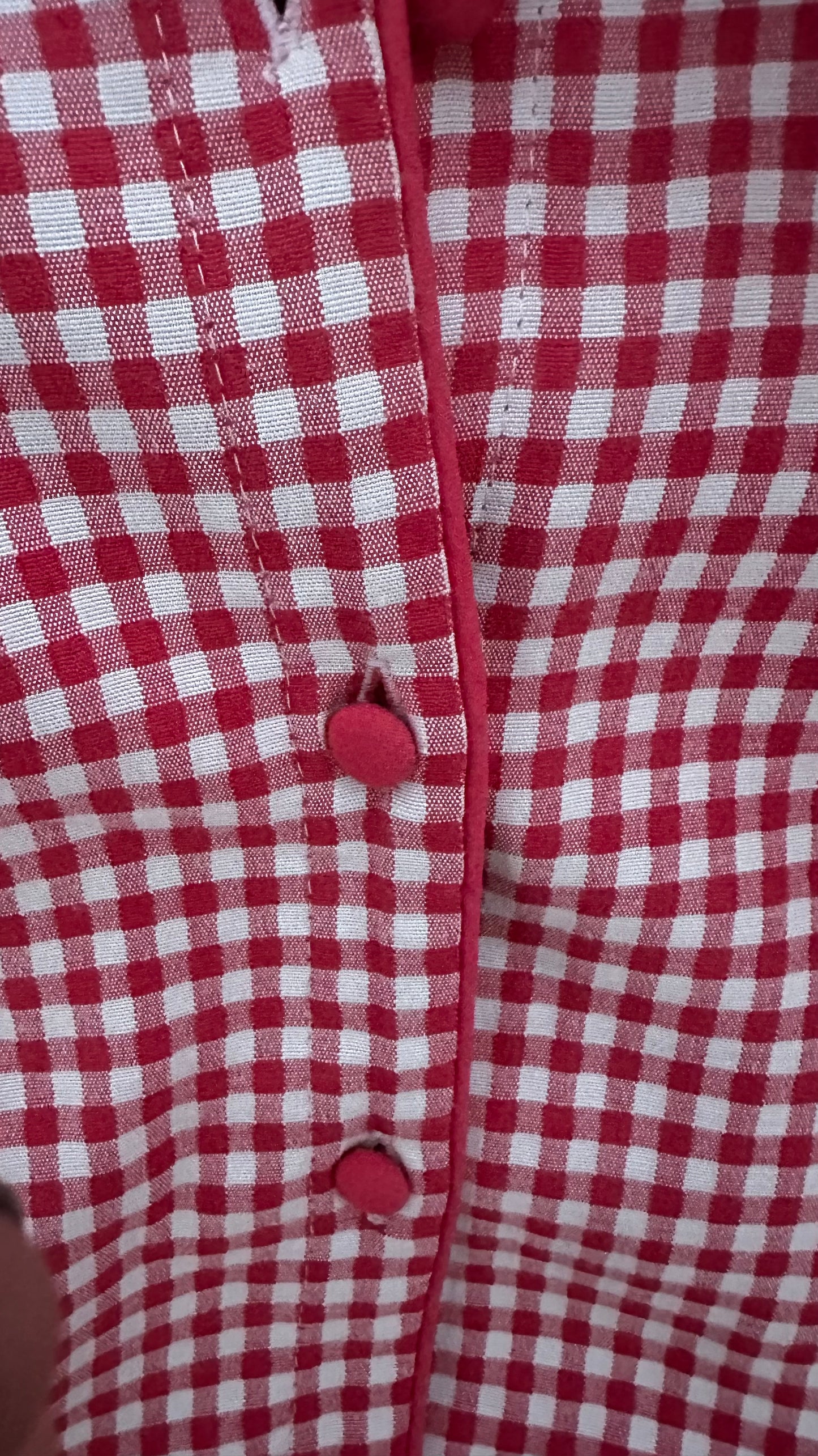 Oliver Bonas red white gingham check waistcoat top button up small medium UK 10 vgc