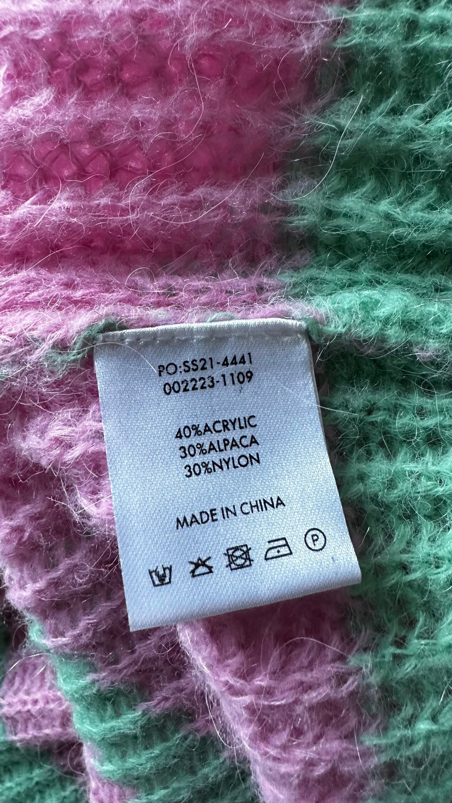 HUSH pink green stripe alpaca blend knitted jumper small UK 8 10 vgc