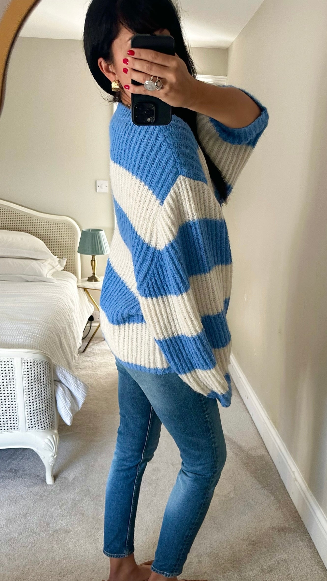 Topshop white blue stripe oversized jumper large UK 12-14 vgc