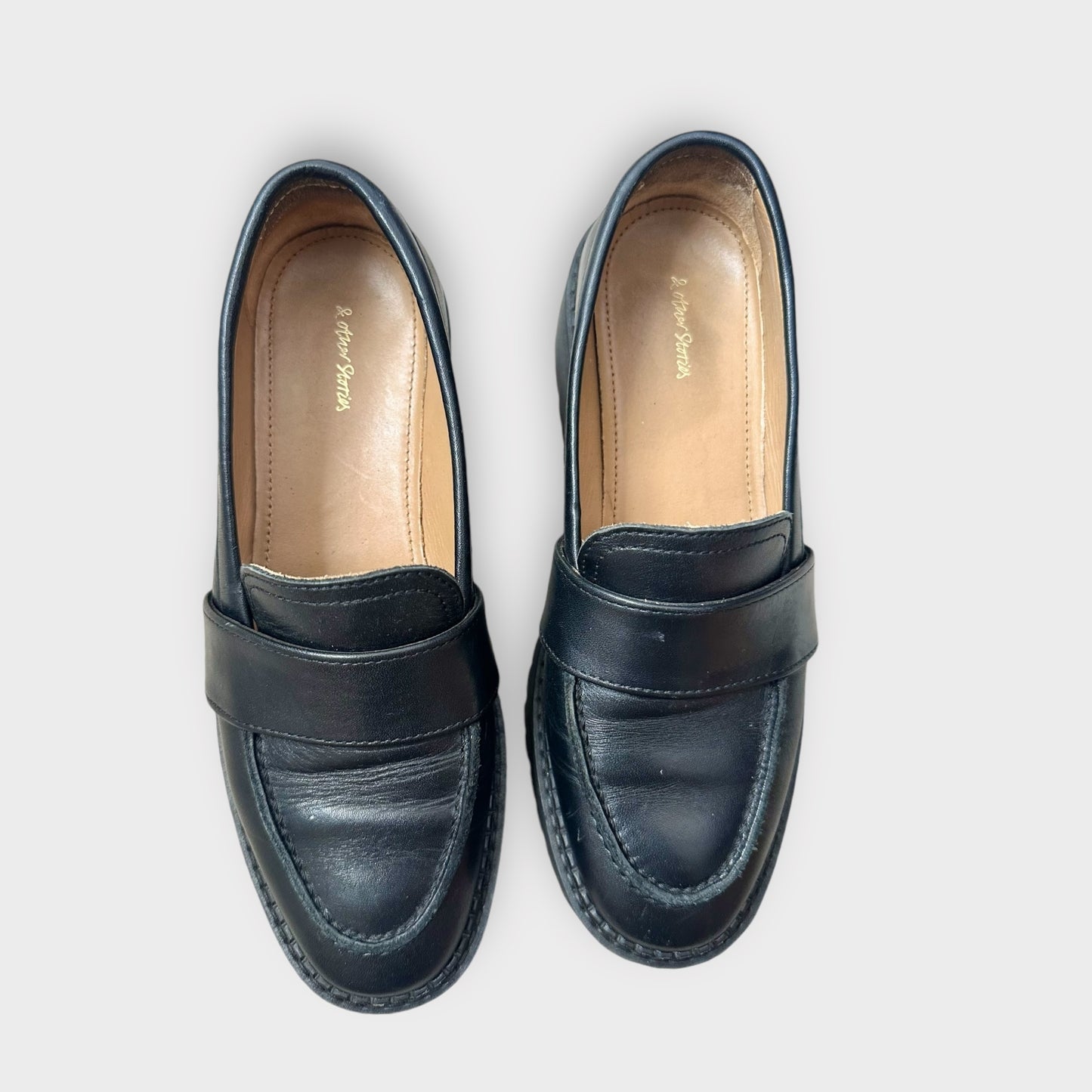 & other stories black leather loafers shoes mules platform brogues UK 4 EU 37