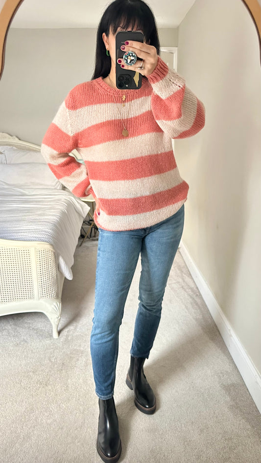 SPAKZ Copenhagen rose pink cream knitted stripe jumper mohair blend medium large UK 12