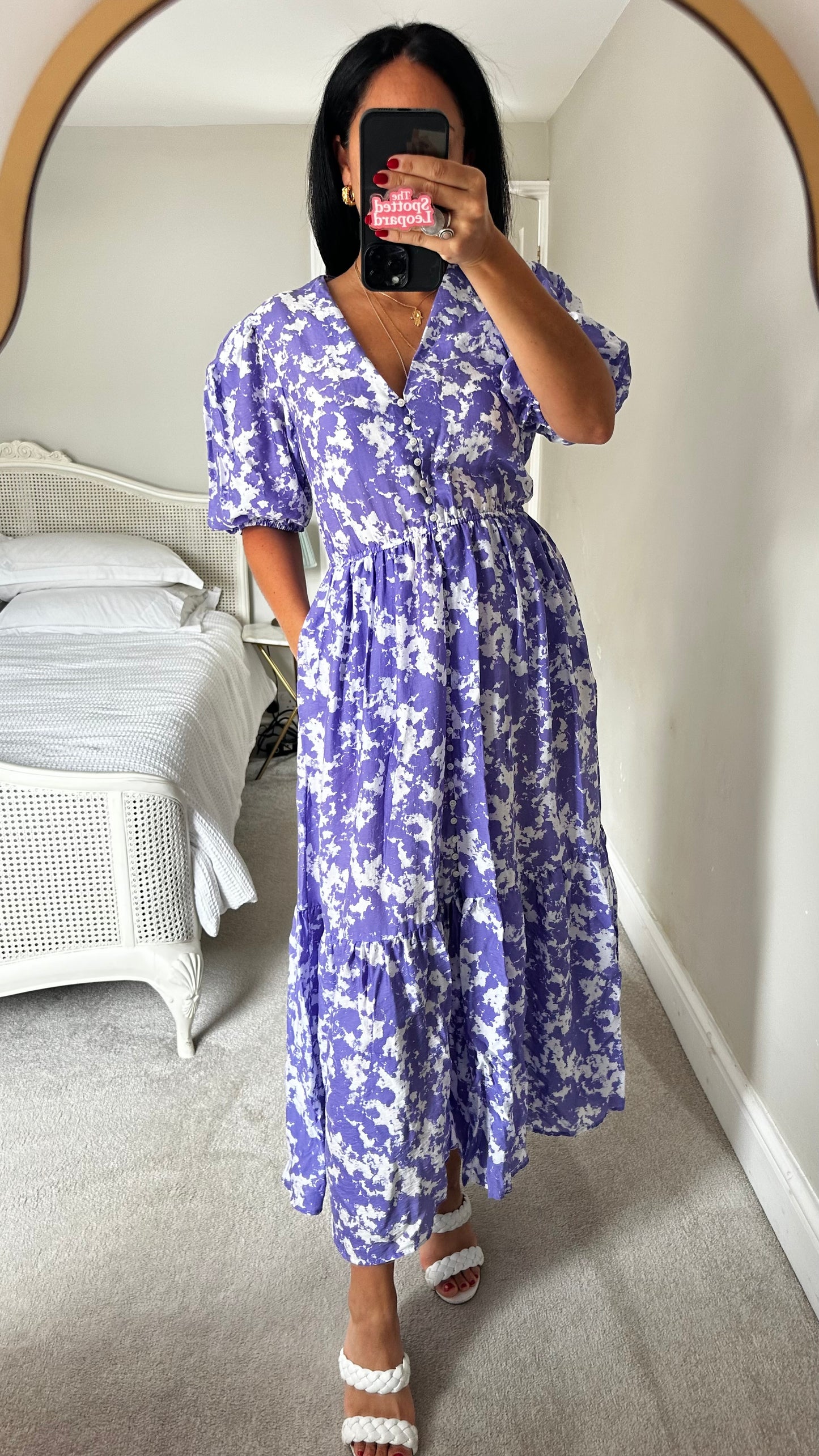 & other stories lilac white clouds printed midi long dress small UK 10 vgc