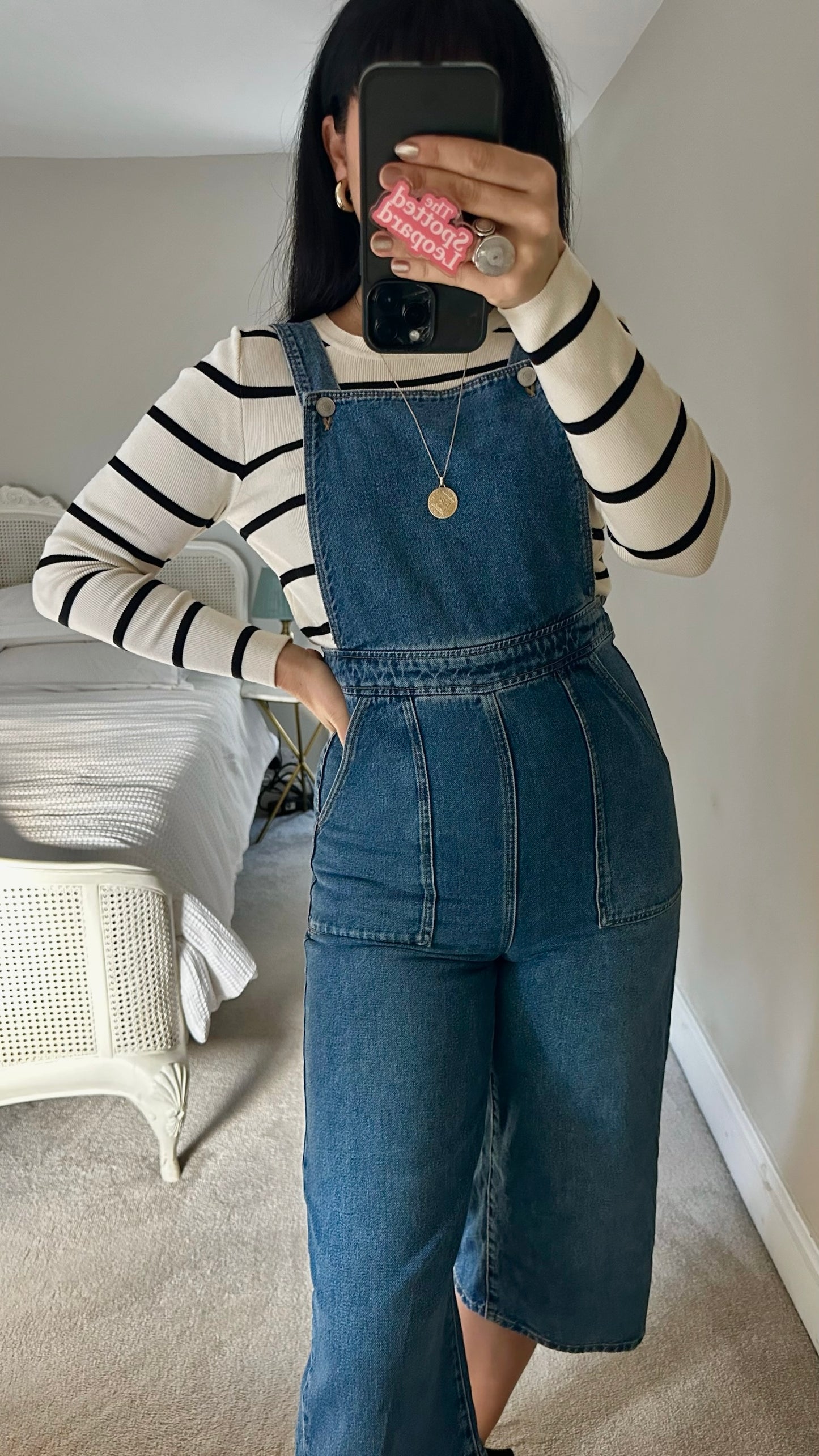 Topshop cropped denim dungaree jumpsuit small UK 8 vgc