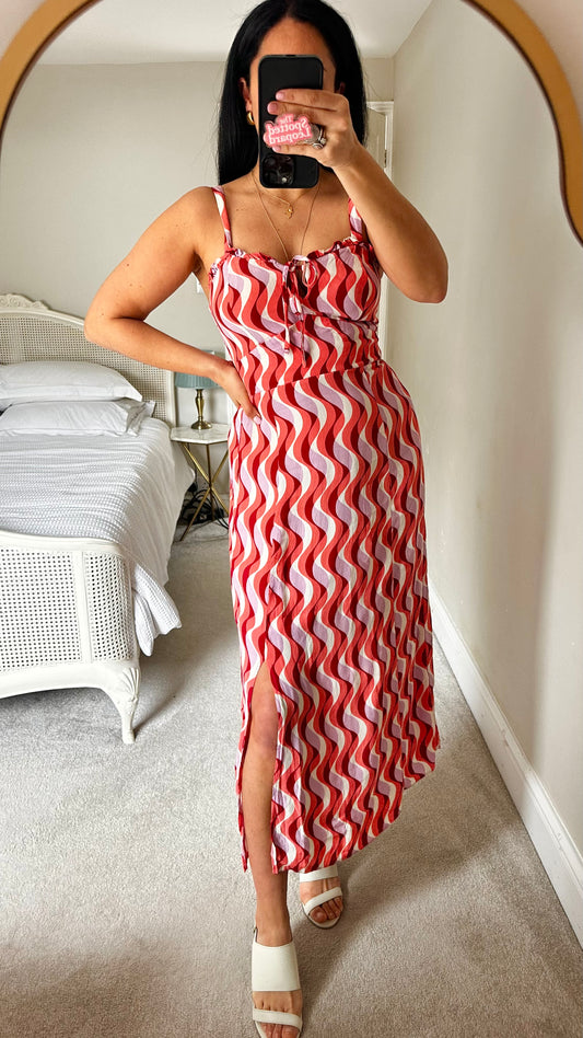 Nobody’s Child coral lilac pink holiday dress side split small UK 10 vgc