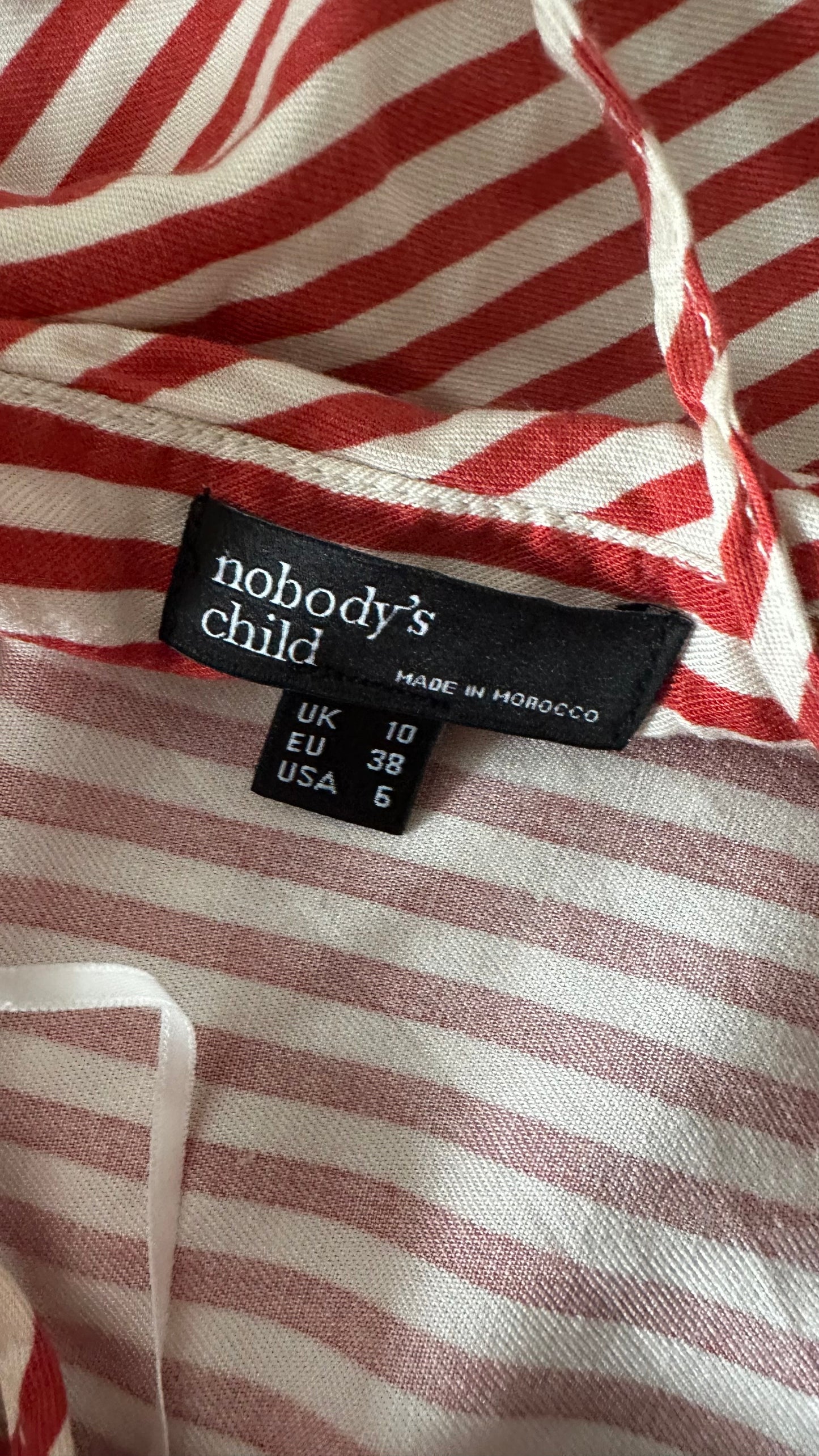 Nobody’s Child red white stripe slip midi long dress small medium UK 10 14 vgc
