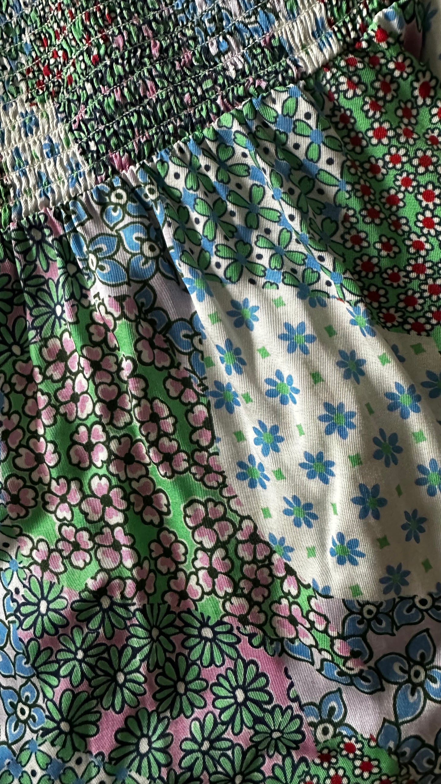 Kitri blue green printed shirred boho side split midi long dress medium UK 12-14 vgc