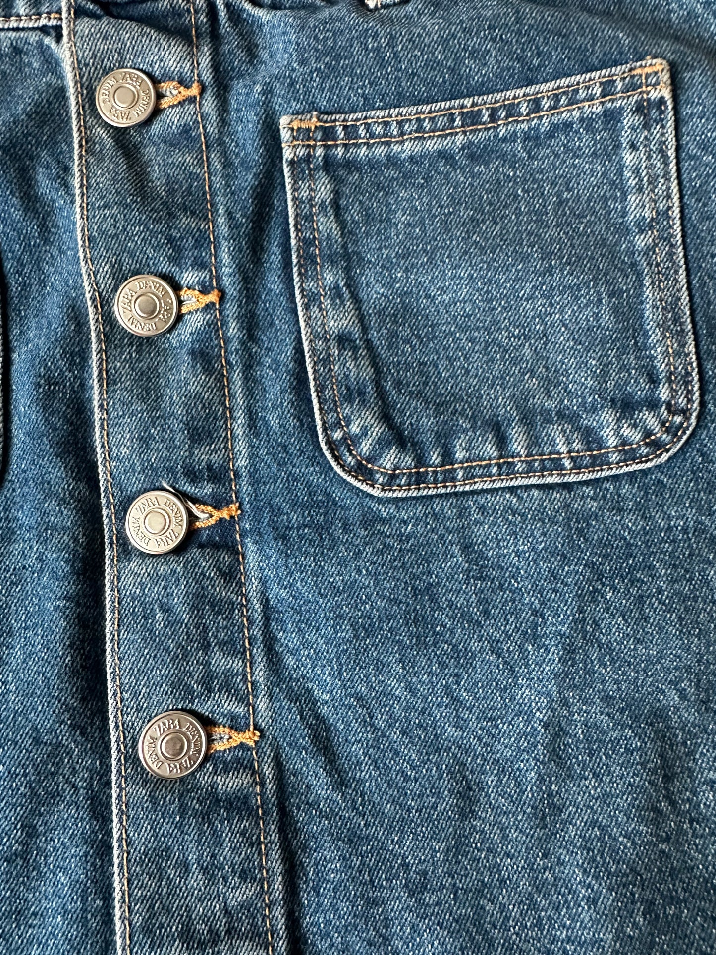 Zara navy blue button up denim jeans mini skirt small cotton UK 8 vgc