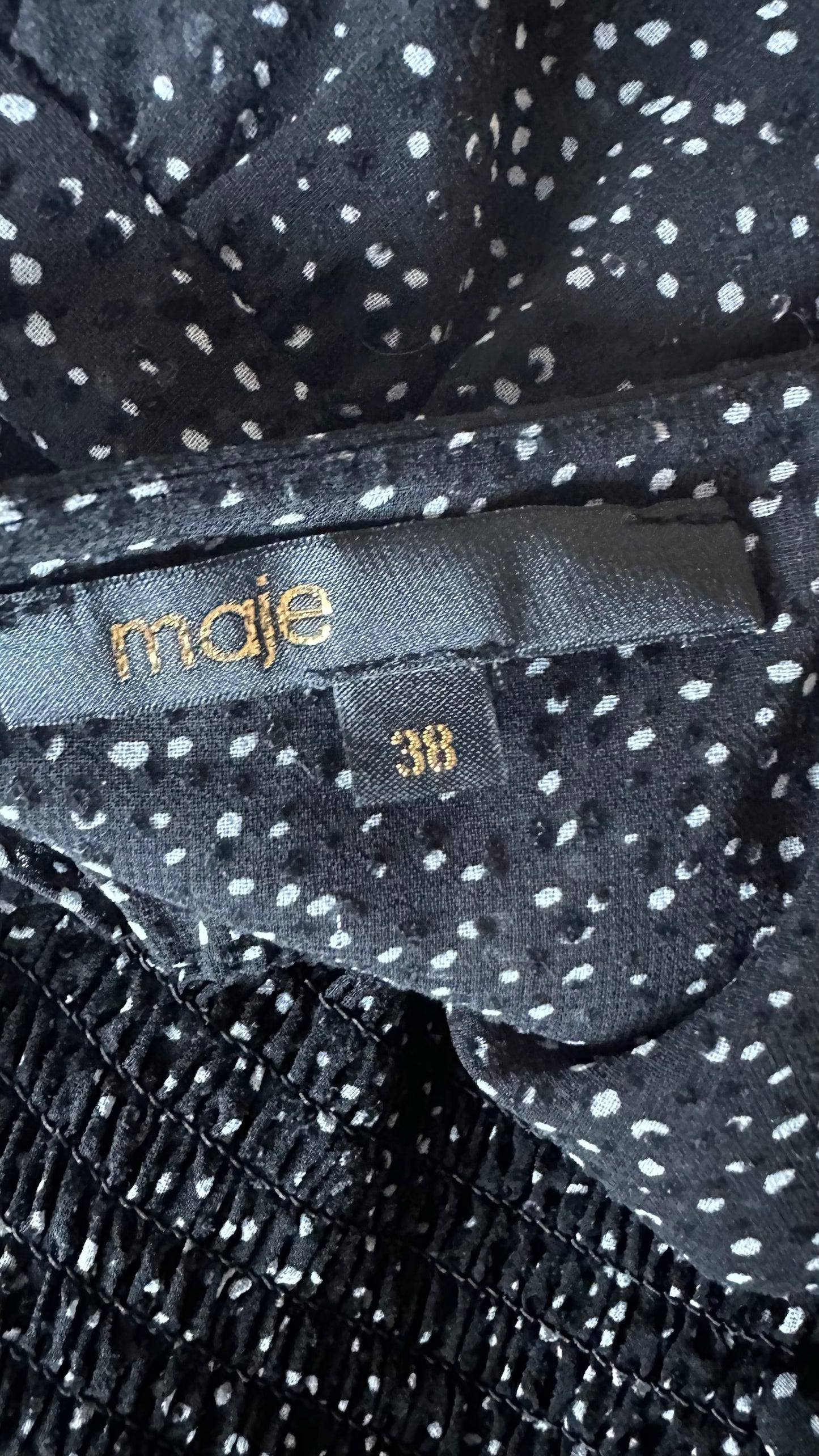 Maje black white polka dot shirt bust maxi event evening dress small UK 10 vgc