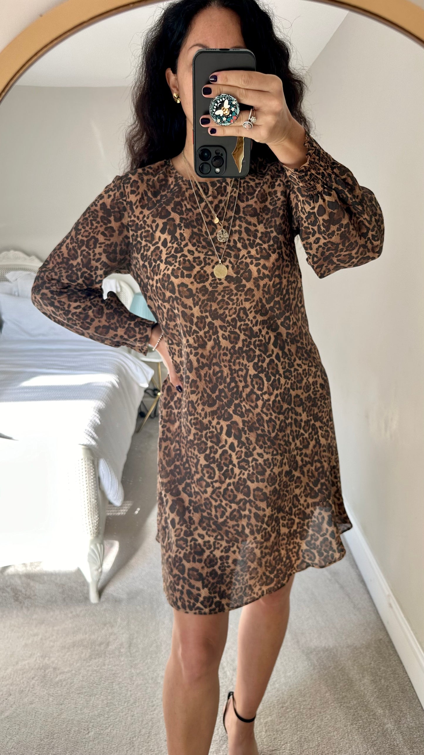 & other stories animal leopard print chiffon mini dress small UK 8 10 vgc event