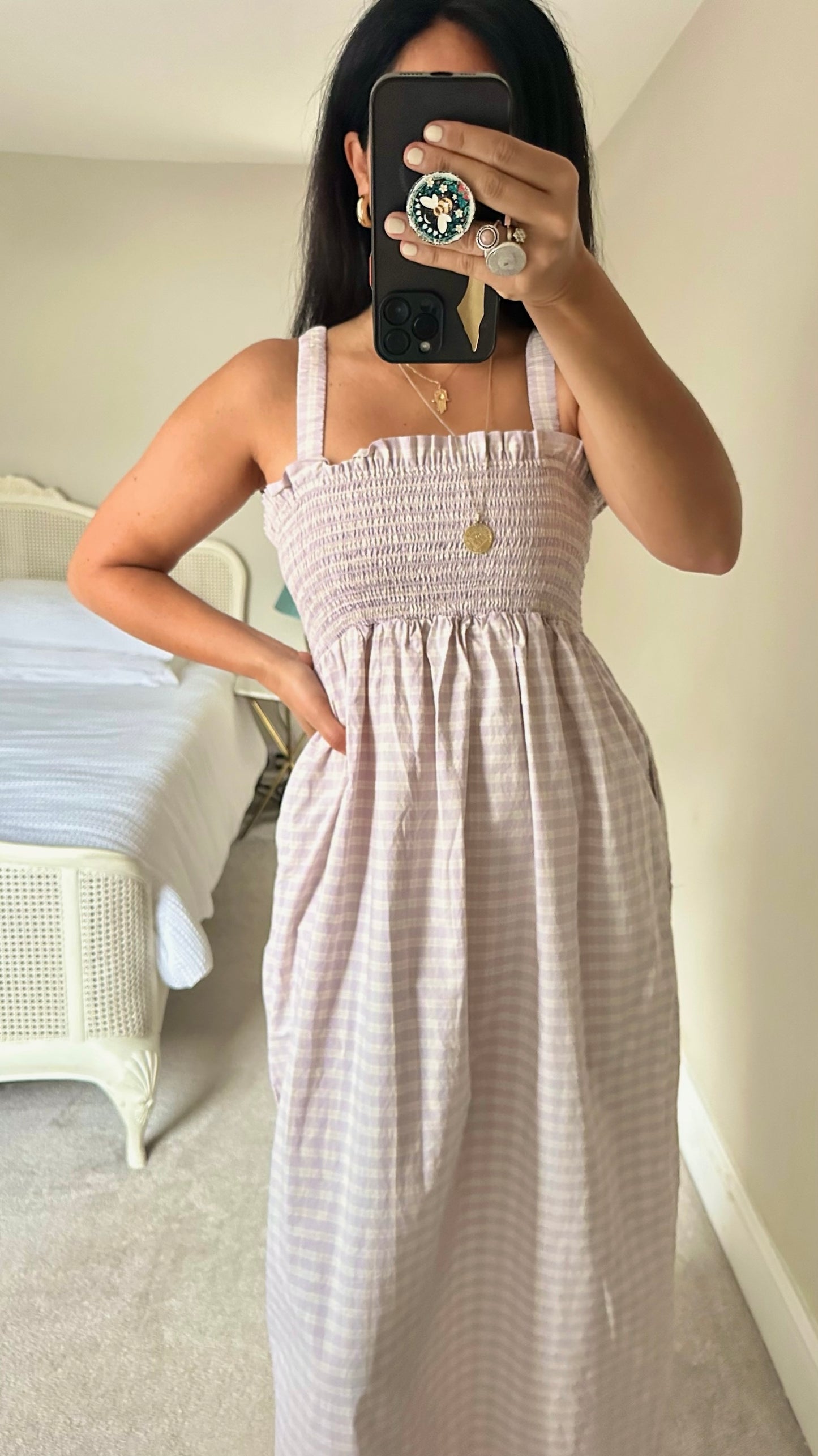 Levi’s lilac cream shirred bust maxi dress holiday small UK 8-10 as new condition