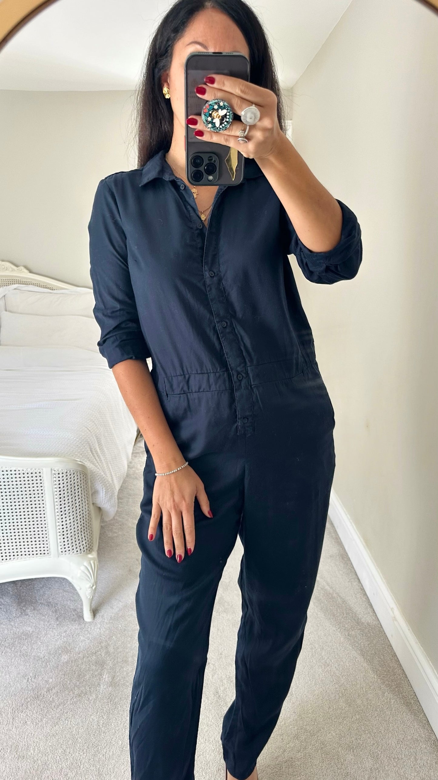 French connection navy blue jumpsuit boiler suit medium M UK 10 vgc