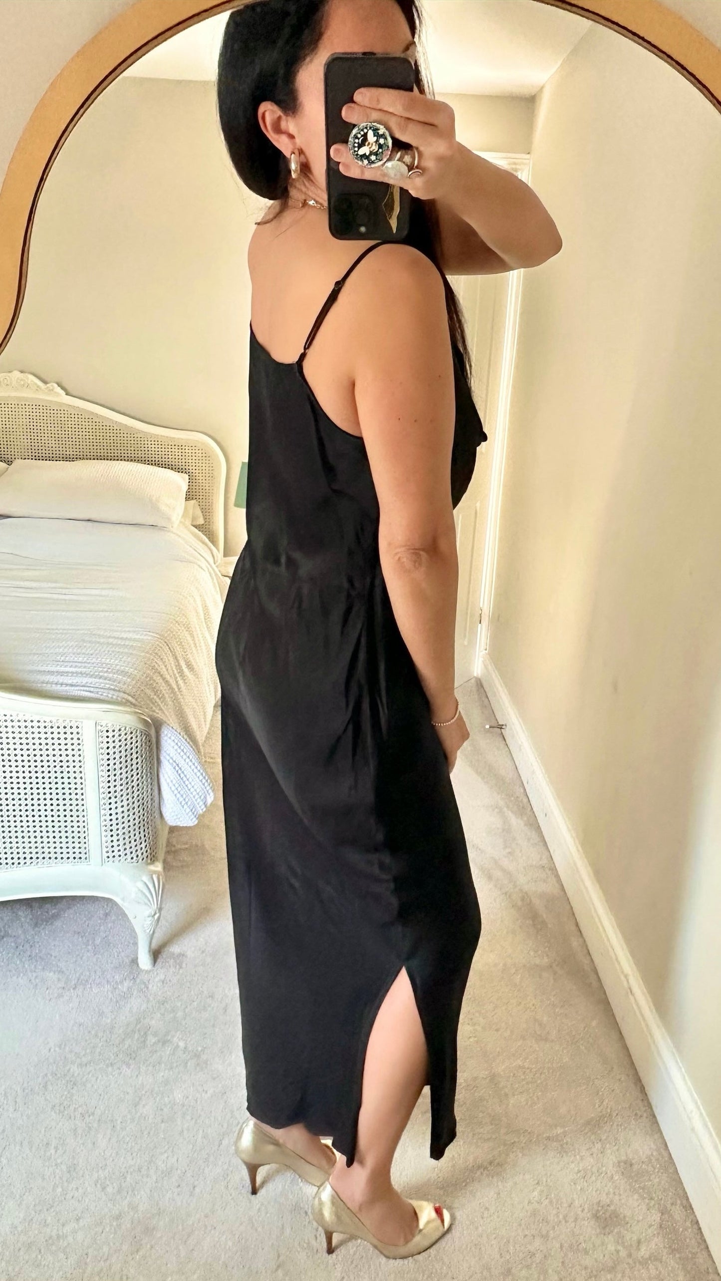 Anthropologie black cowl neck maxi slip dress evening event large L UK 12-14 vgc