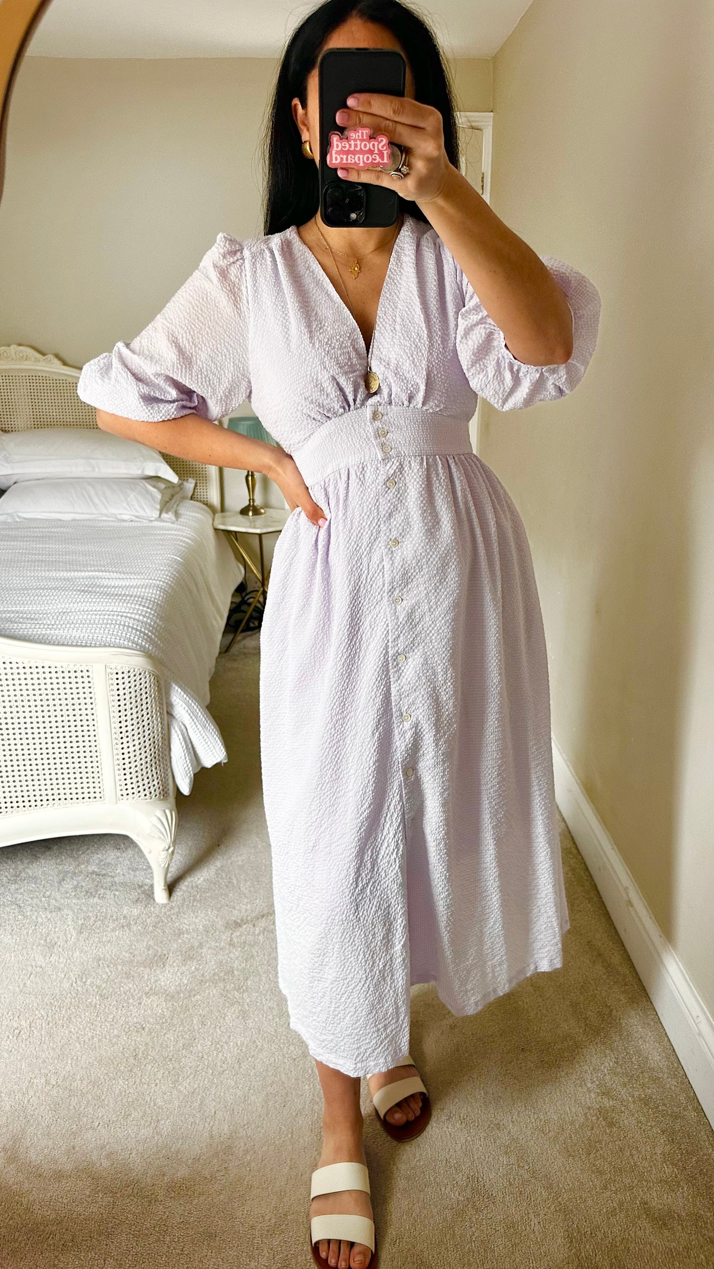 FRNCH lilac white button up dress long midi event extra large UK 16 vgc
