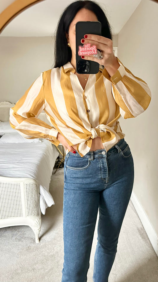 Never fully dressed cream mustard stripe shirt top small UK 8 vgc