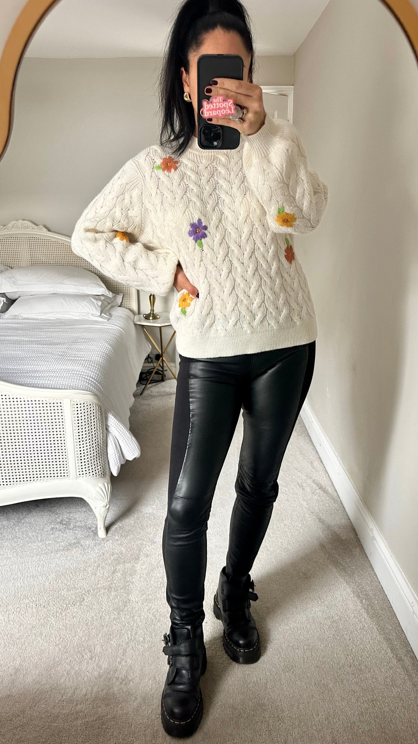 Numph @ Anthropologie cream knitted flower vintage look medium UK 10-12 vgc wool blend