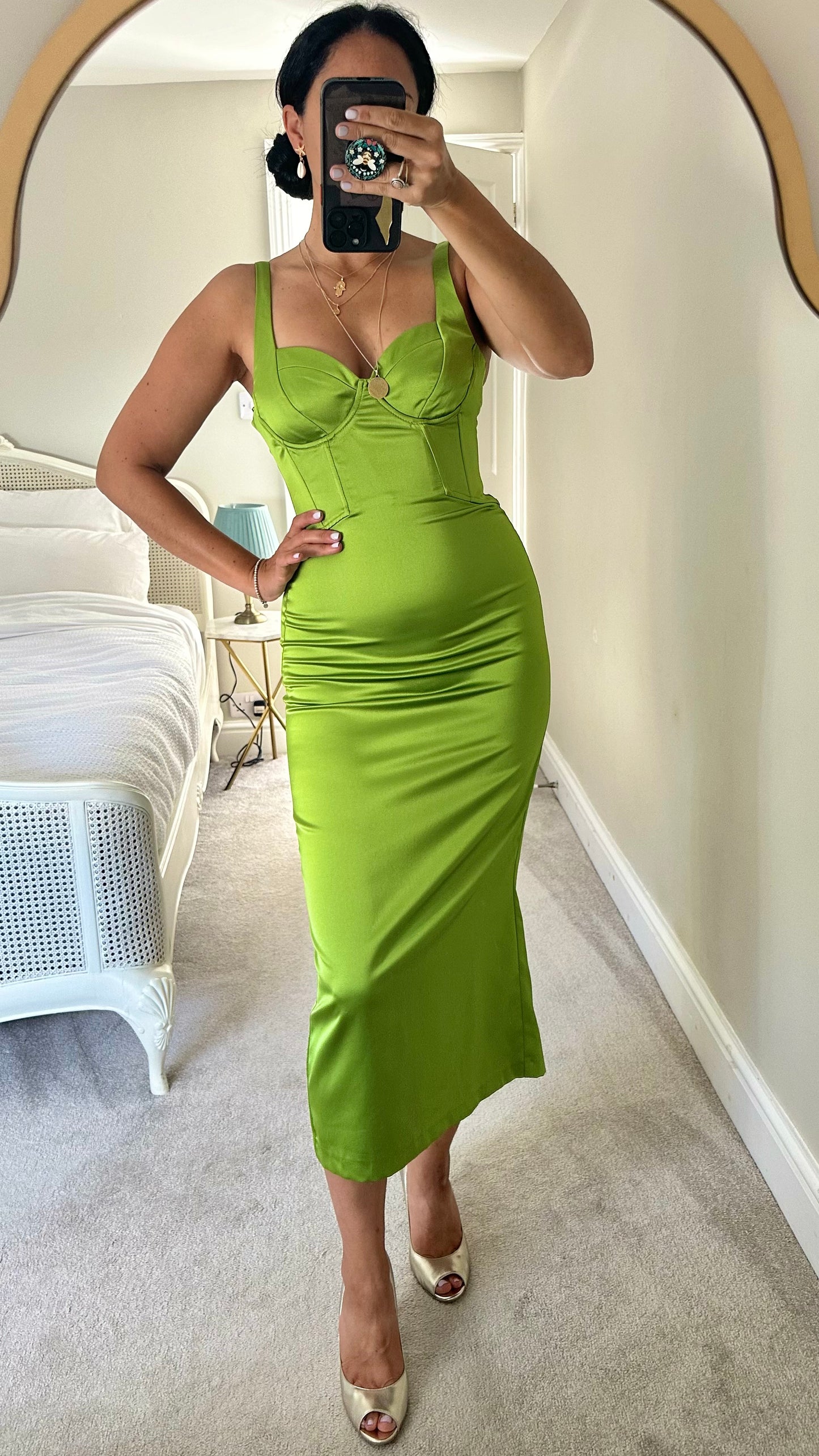 Zara olive sateen green midi wedding guest eveningwear dress small UK 8 bnwt