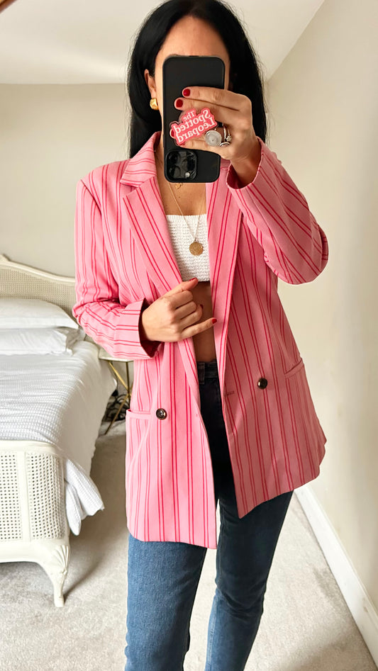 MSCH Copenhagen rose pink stripe oversized blazer jacket small UK 8-10 vgc