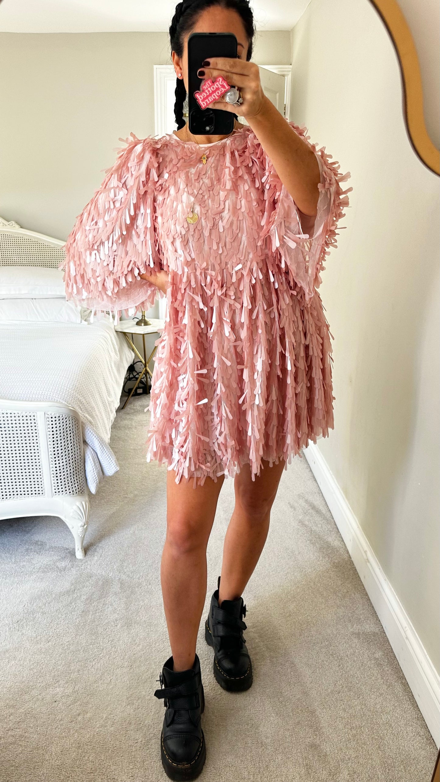 ASOS pink snowdrop sequin mini party dress small UK 8 vgc