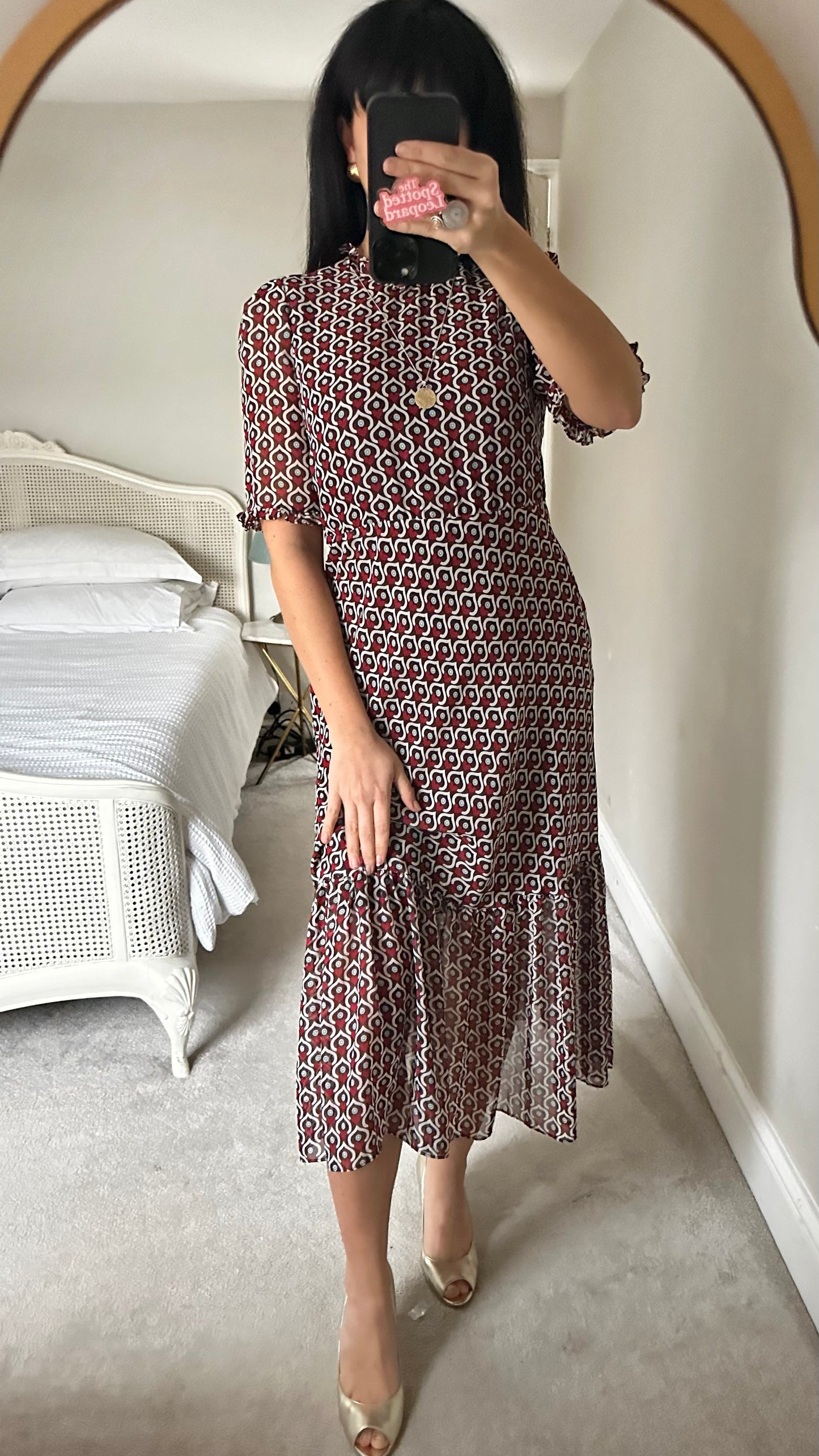 Zara red heart print midi valentines dress long medium UK 12