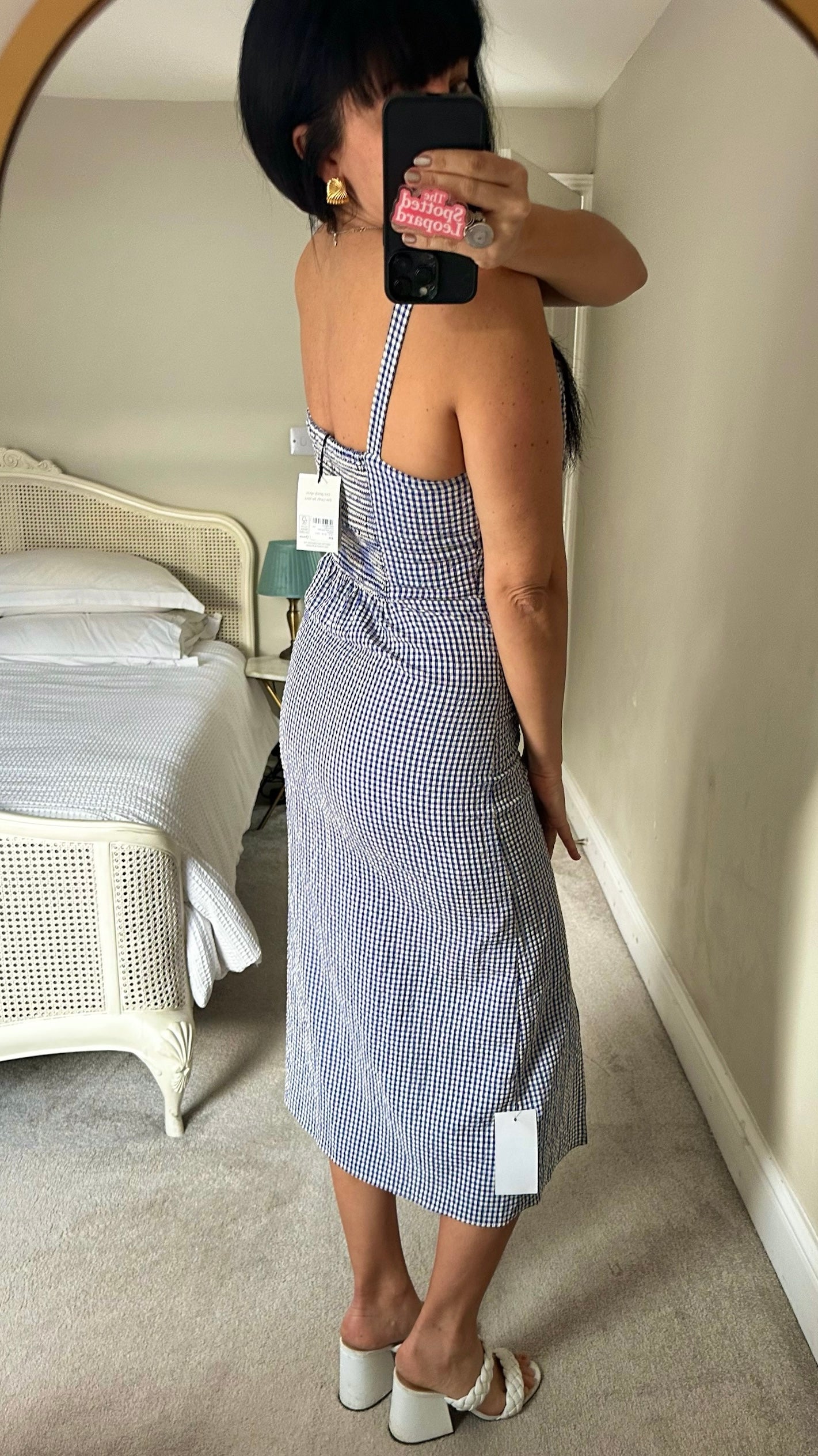 Nobodys child navy blue white gingham check side split dress UK 10 12 14 vgc
