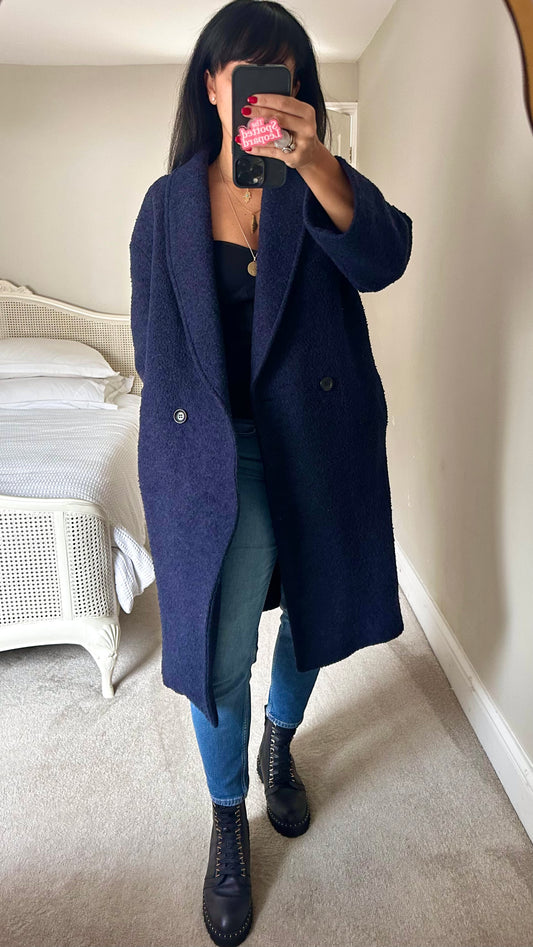 & other stories navy blue wool blend coat jacket medium large UK 10-12 vgc