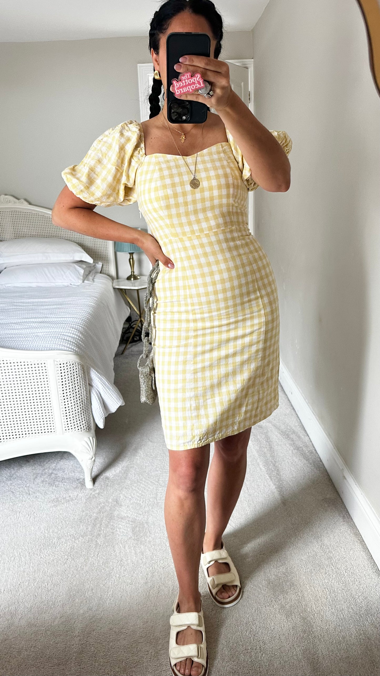 Mint Velvet yellow white gingham check mini dress small UK 8 cotton
