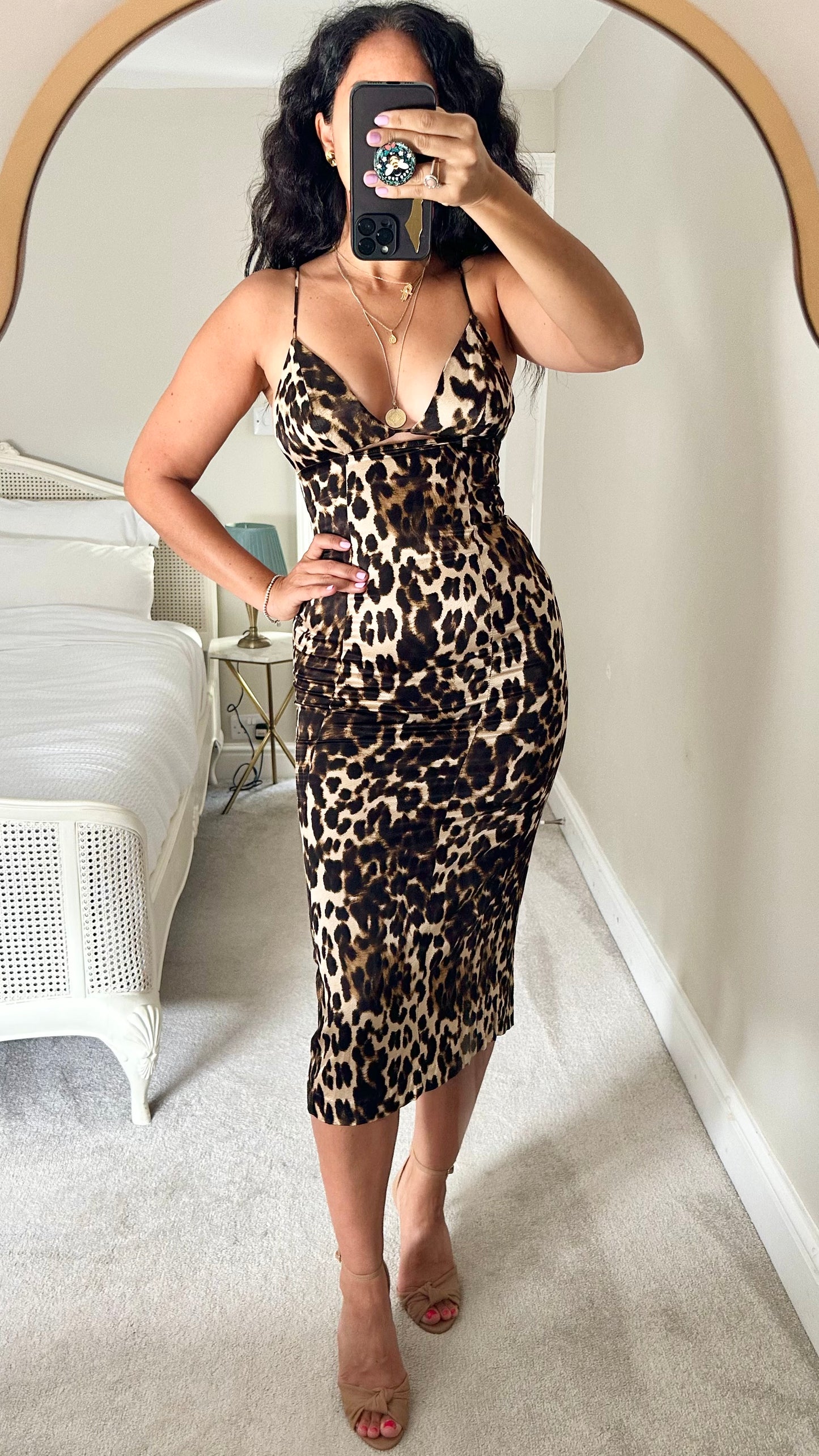 Zara leopard print satin evening cut out midi dress small UK 8 vgc