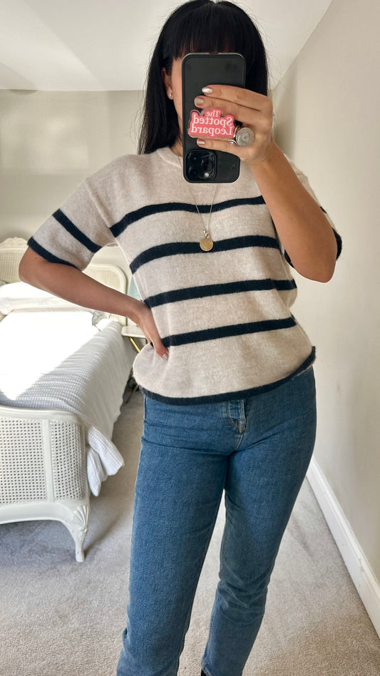 Selected Femme @ Anthropologie cream black wool blend knitted top jumper small UK 10 new