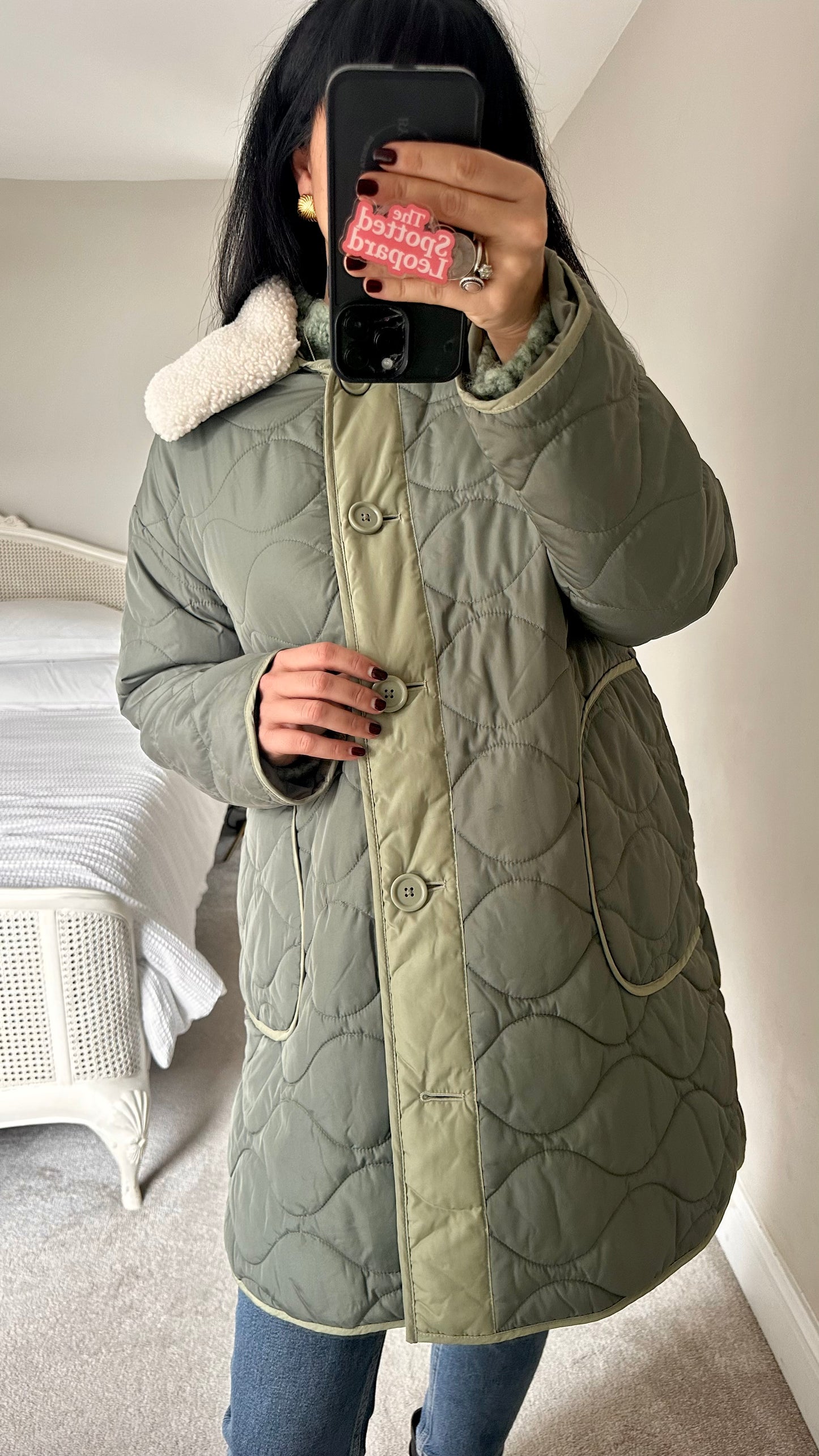 Albaray khaki green quilted puffa coat medium large UK 12-14 vgc