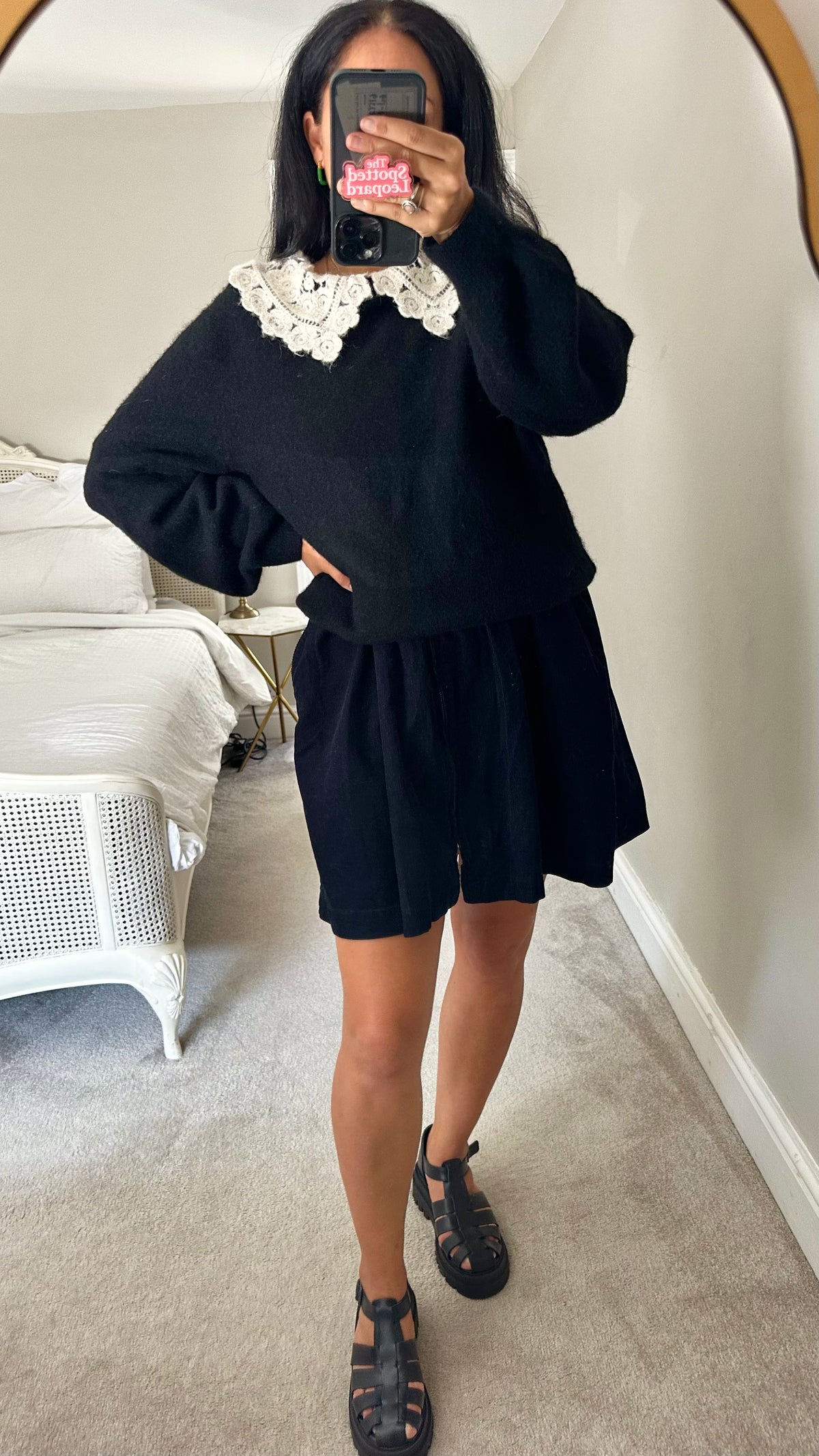 & other stories black cream lace collar knitted jumper alpaca wool large UK 14-16 vgc
