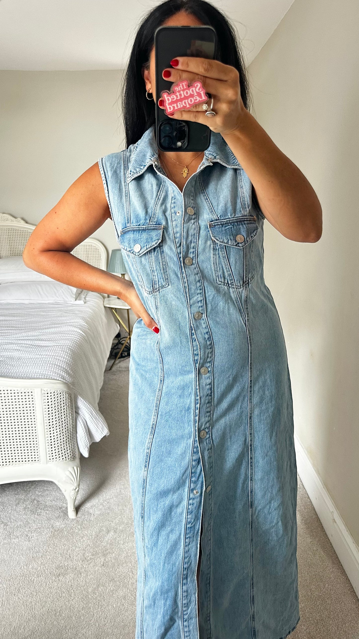 Zara denim jeans button up maxi long dress medium UK 12 vgc casual
