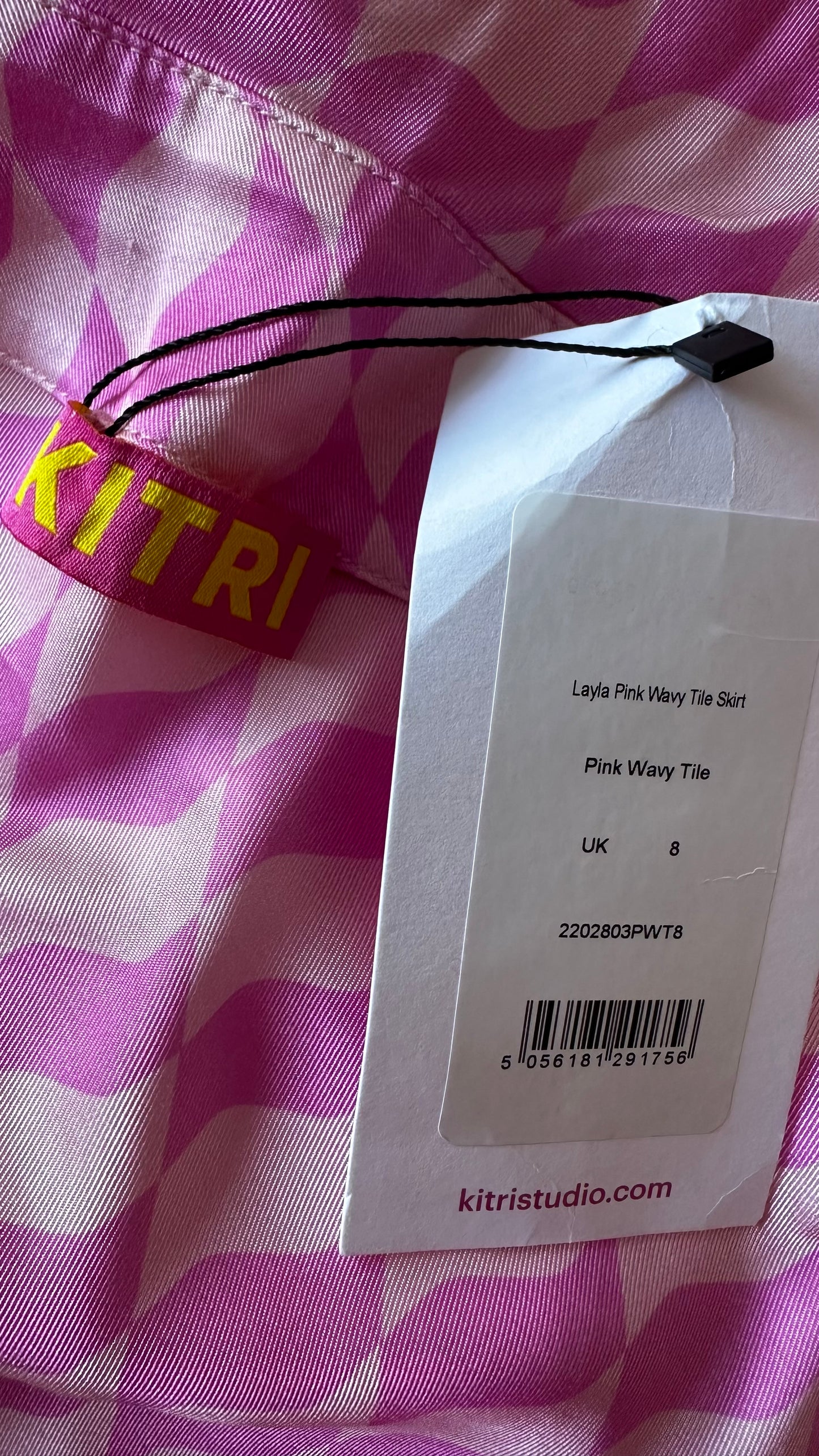 Kitri rose pink gingham check midi satin skirt small UK 8 new bnwt