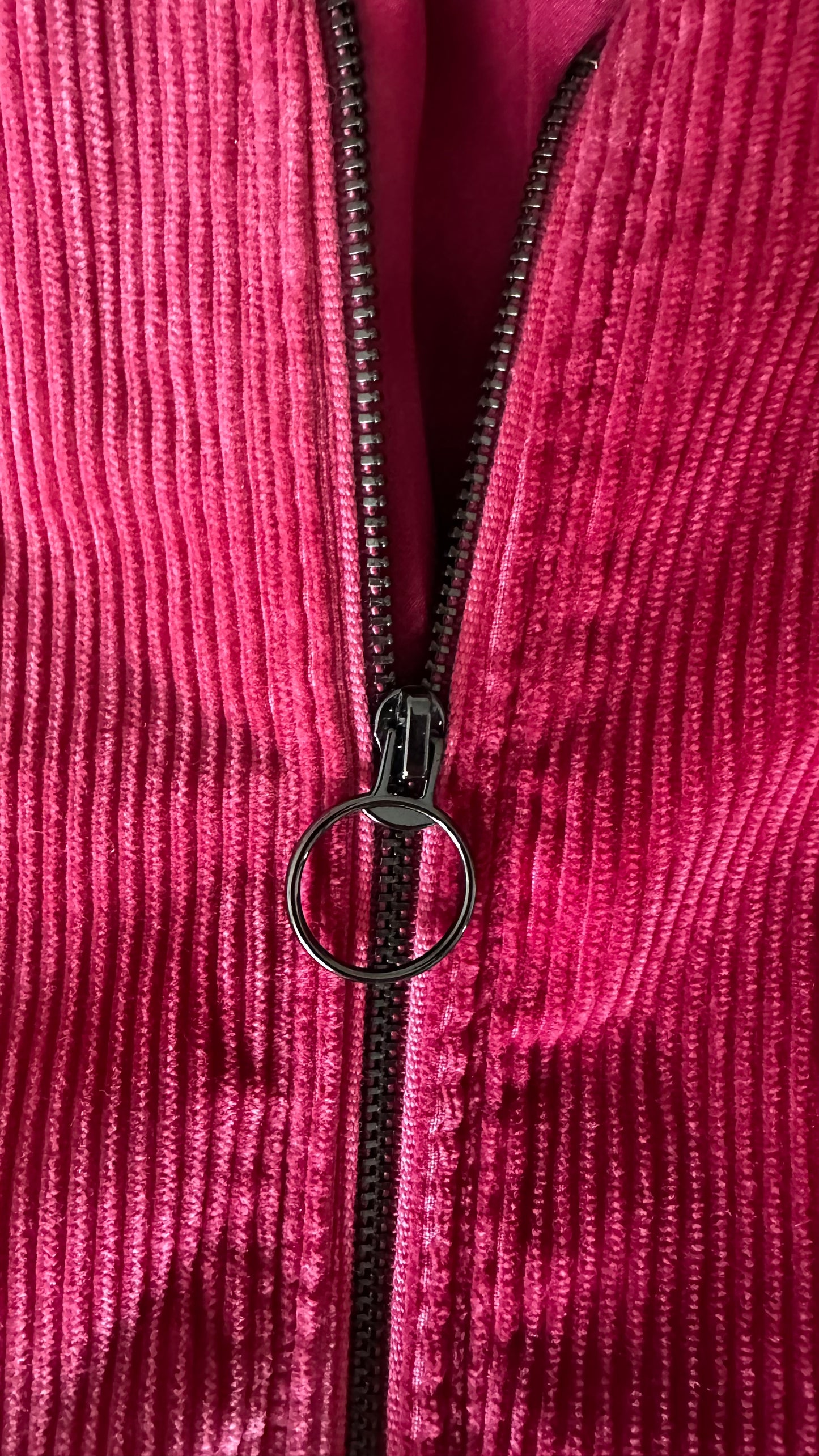 Oliver Bonas pink berry corduroy zip front mid length dress medium UK 14 new bnwot