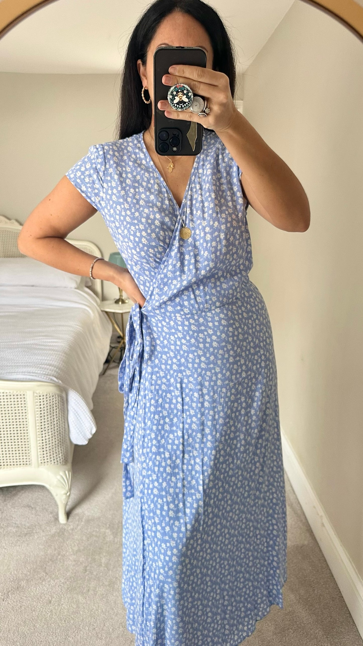 & Other stories light blue white ditsy floral wrap maxi dress small UK 8 vgc event