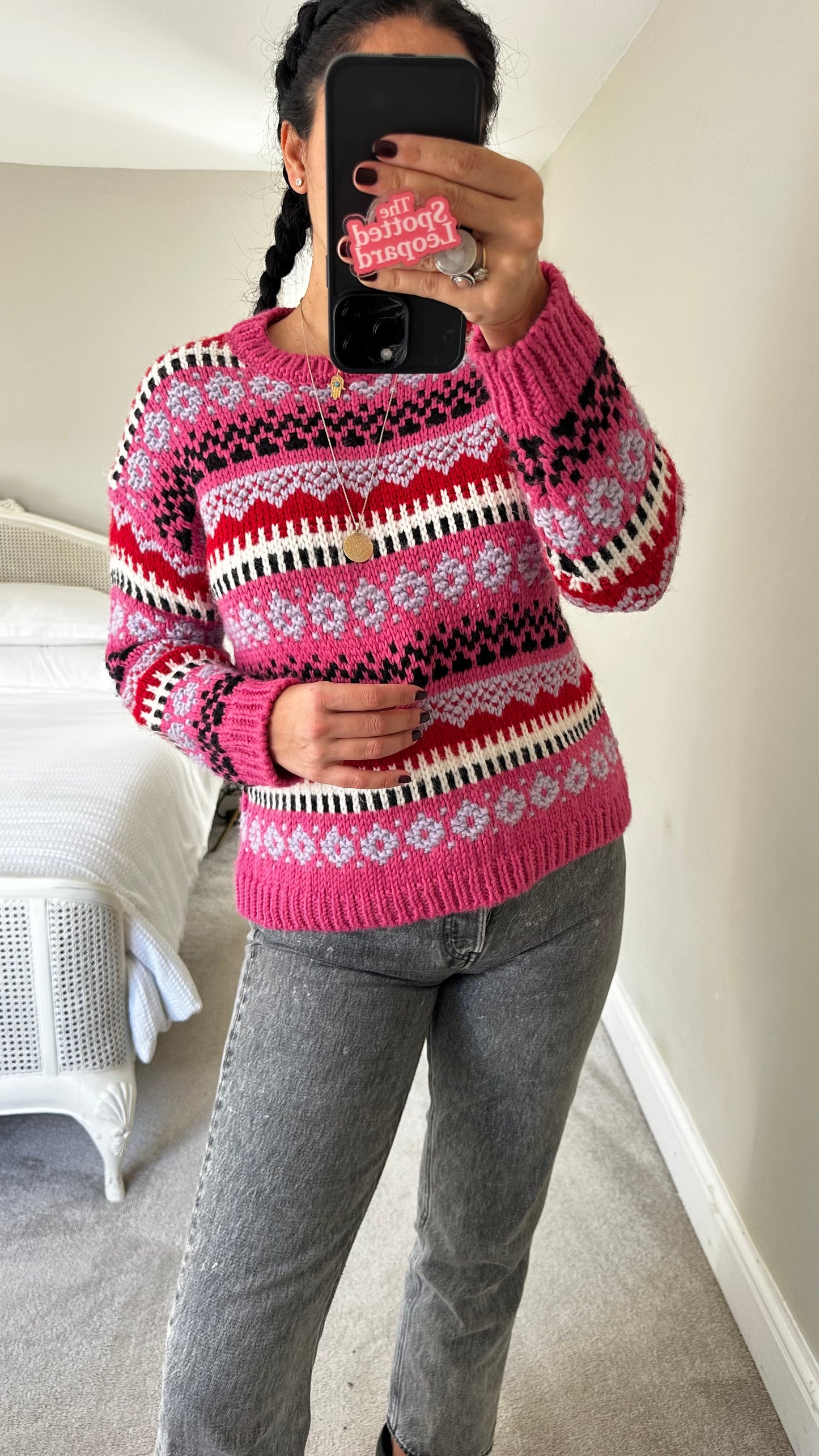 CocoGio pink black wool blend chunky knitted jumper small medium UK 8-10 vgc